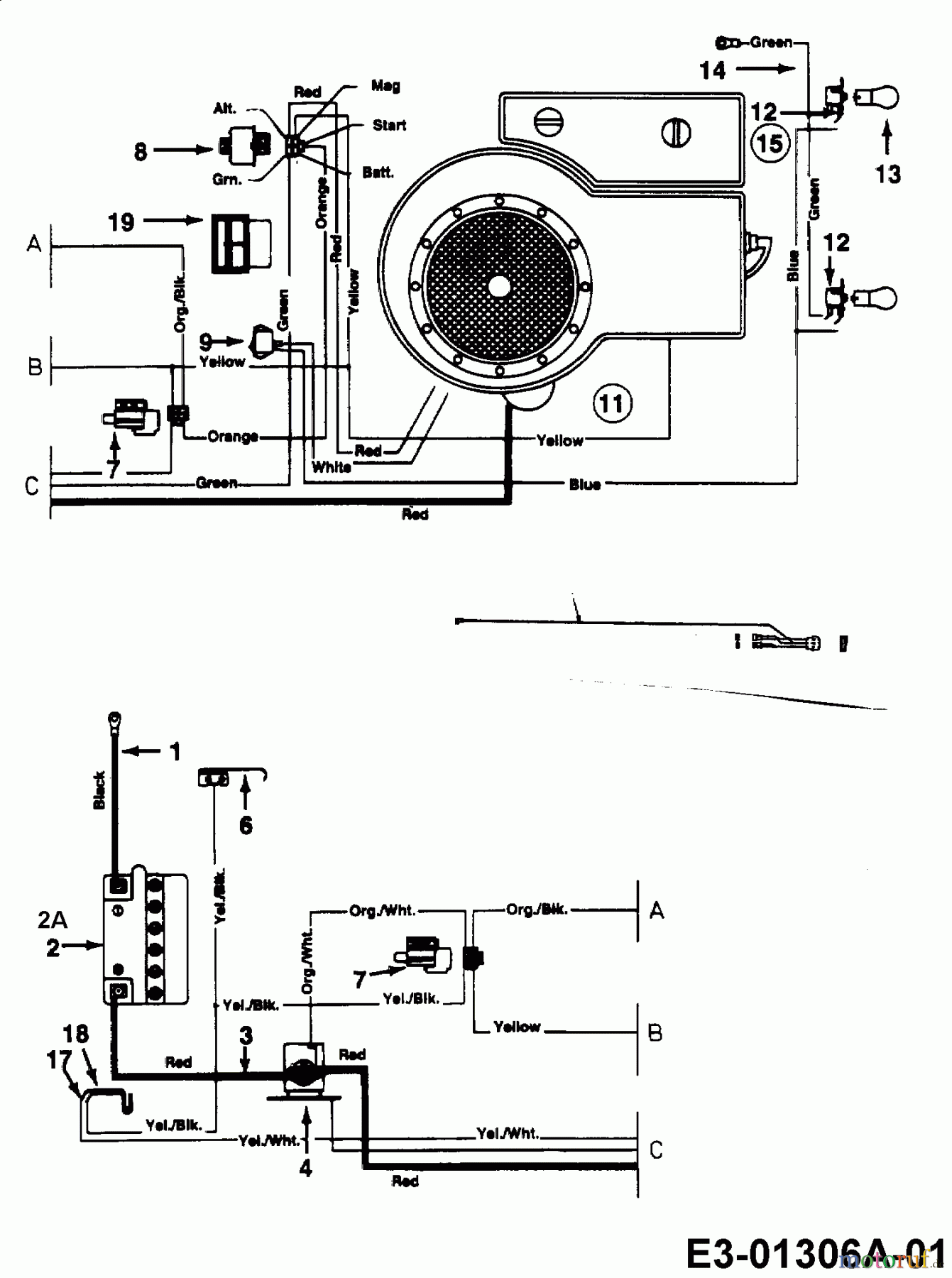  MTD Rasentraktoren Eurotrac 155/92 13AP475E600  (2001) Schaltplan Einzylinder