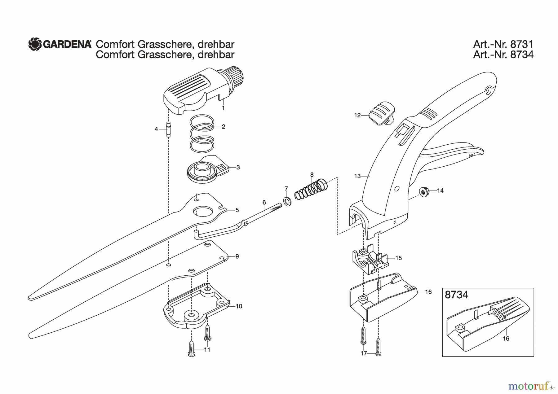  Gardena Gartenschere Comfort Grasschere drehbar