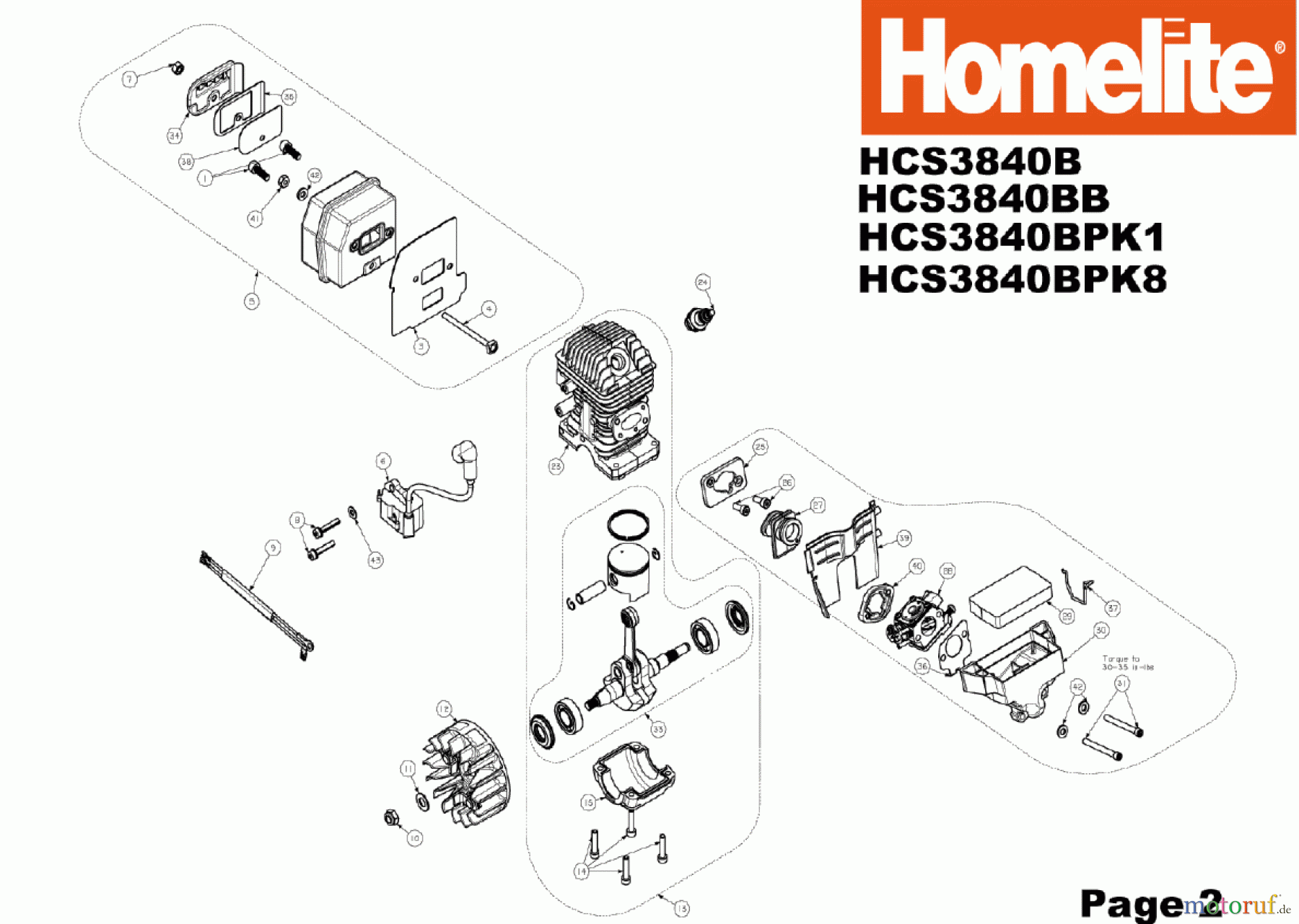  Homelite Motorsägen Benzin HCS3840B Seite 2