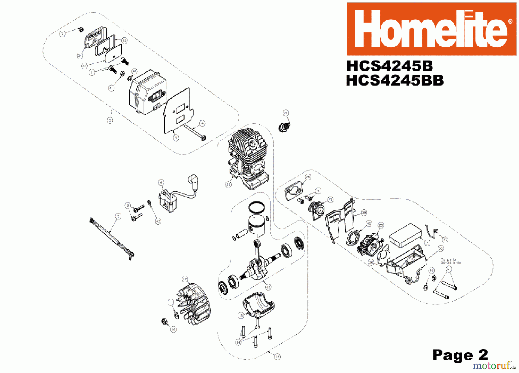  Homelite Motorsägen Benzin HCS4245B Seite 2