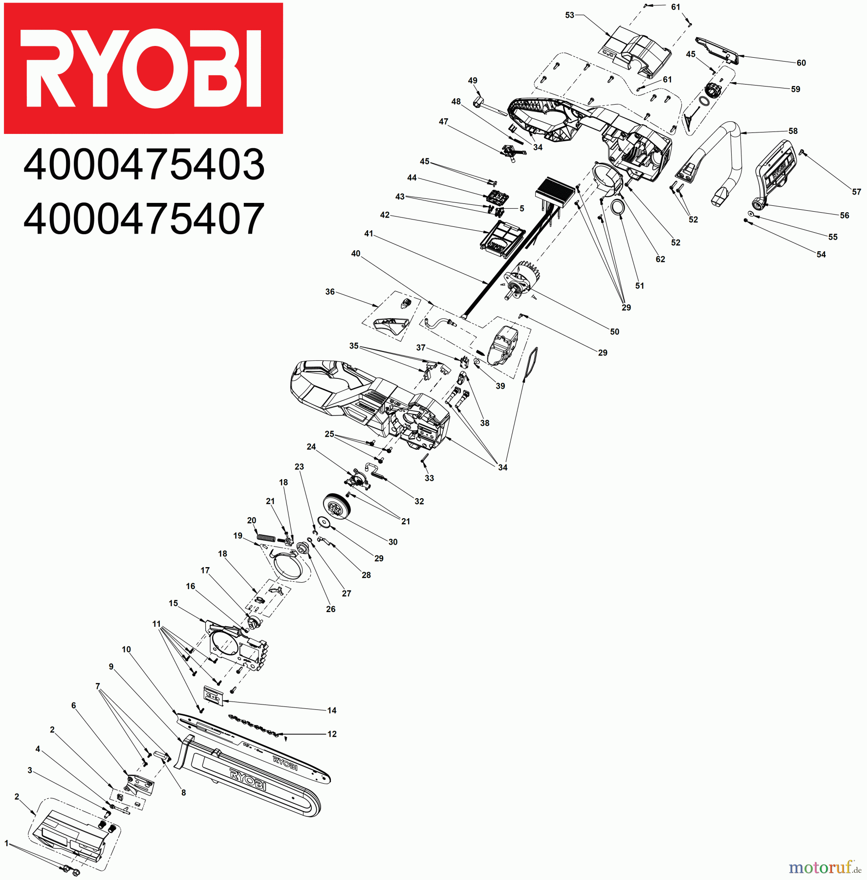  Ryobi Kettensägen Akku RY36CSX30B 36 V MAX POWER Brushless Akku-Kettensäge, Schwertlänge 30 cm Seite 1