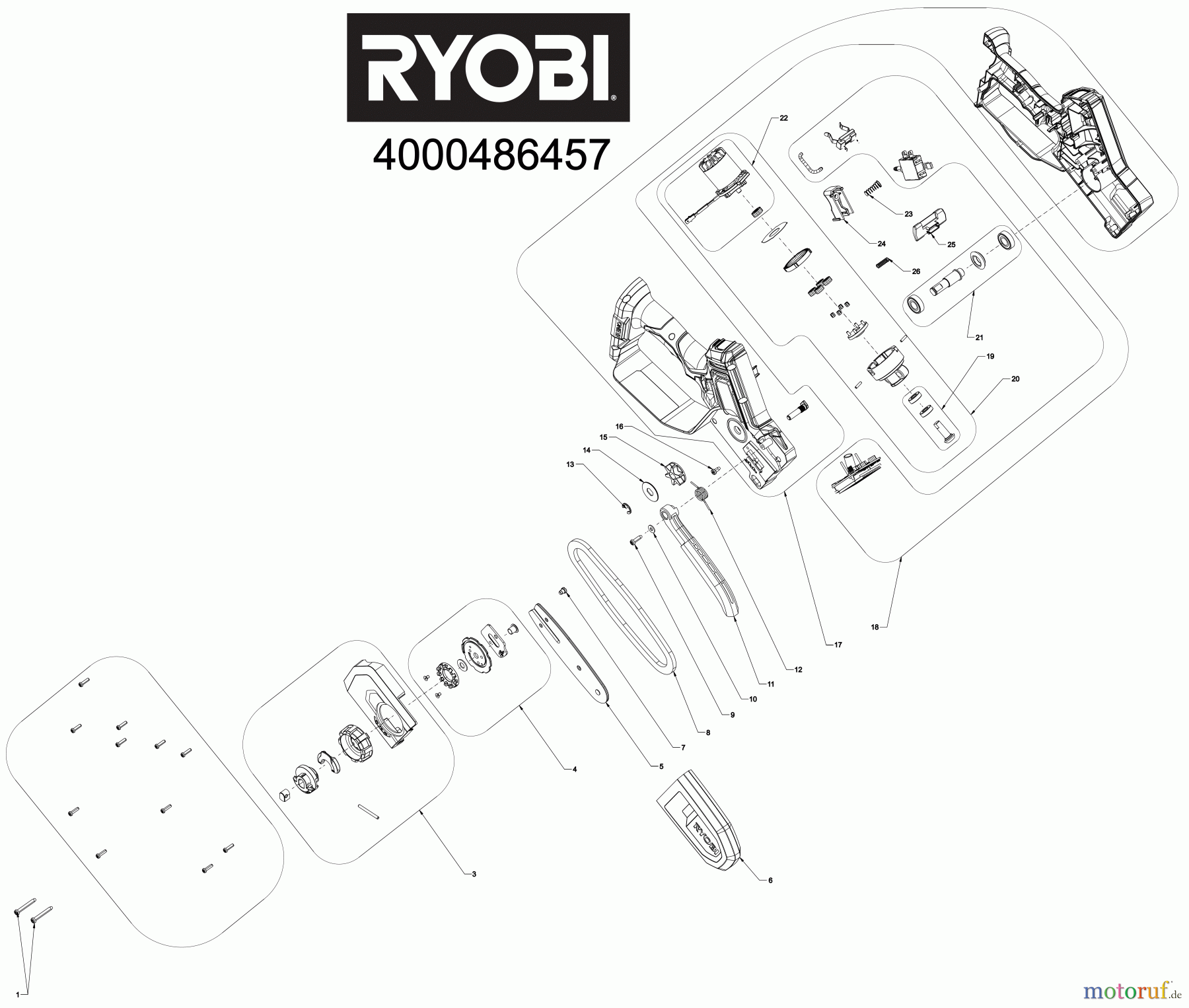  Ryobi Kettensägen Akku RY18PSX10A 8 V ONE+ Brushless Akku-Einhand-Kettensäge, Schwertlänge 10 cm Seite 1