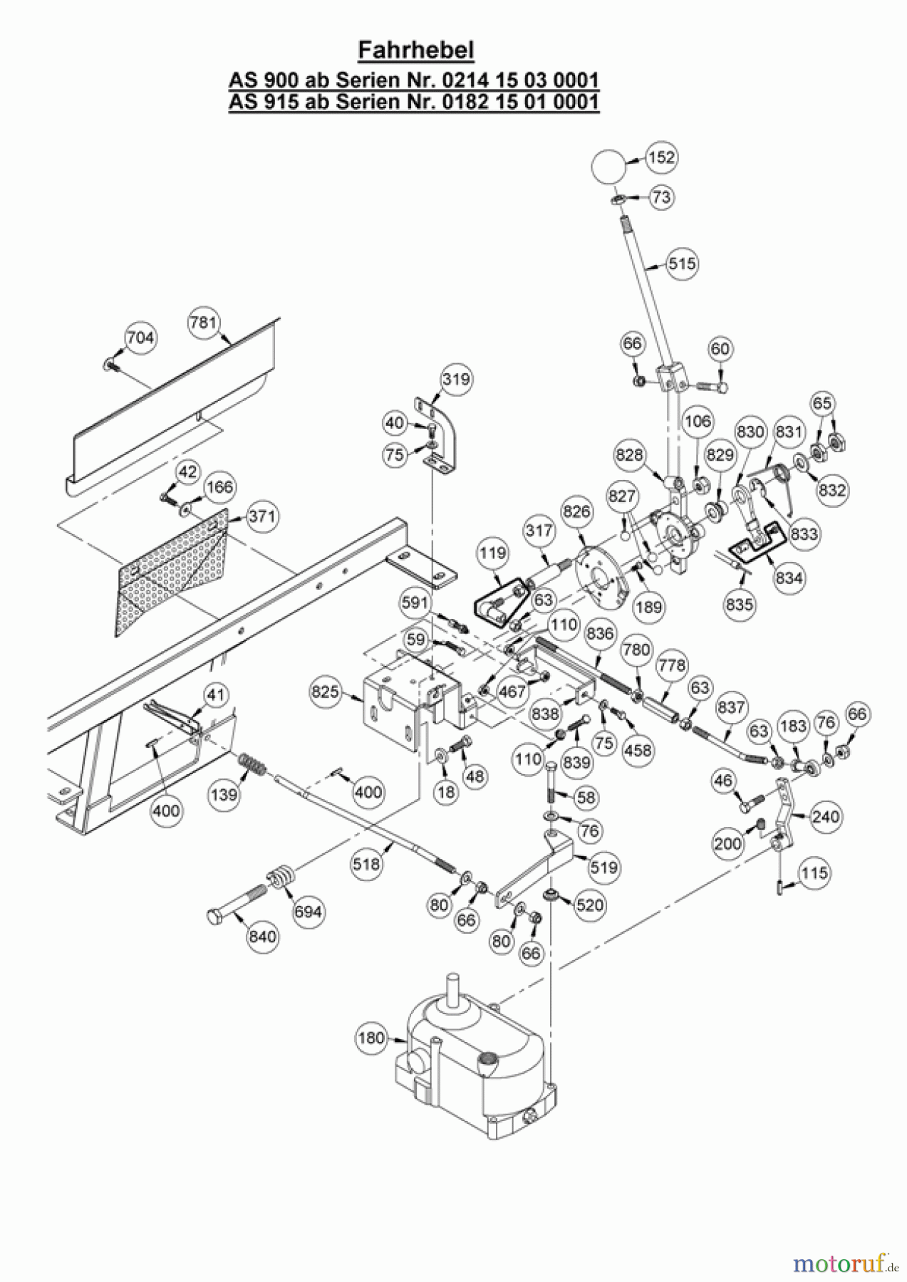 AS-Motor (neu) Hochgras Aufsitzmäher AS 911, AS 915 Enduro ab FNr. 018216010001 Fahrhebel