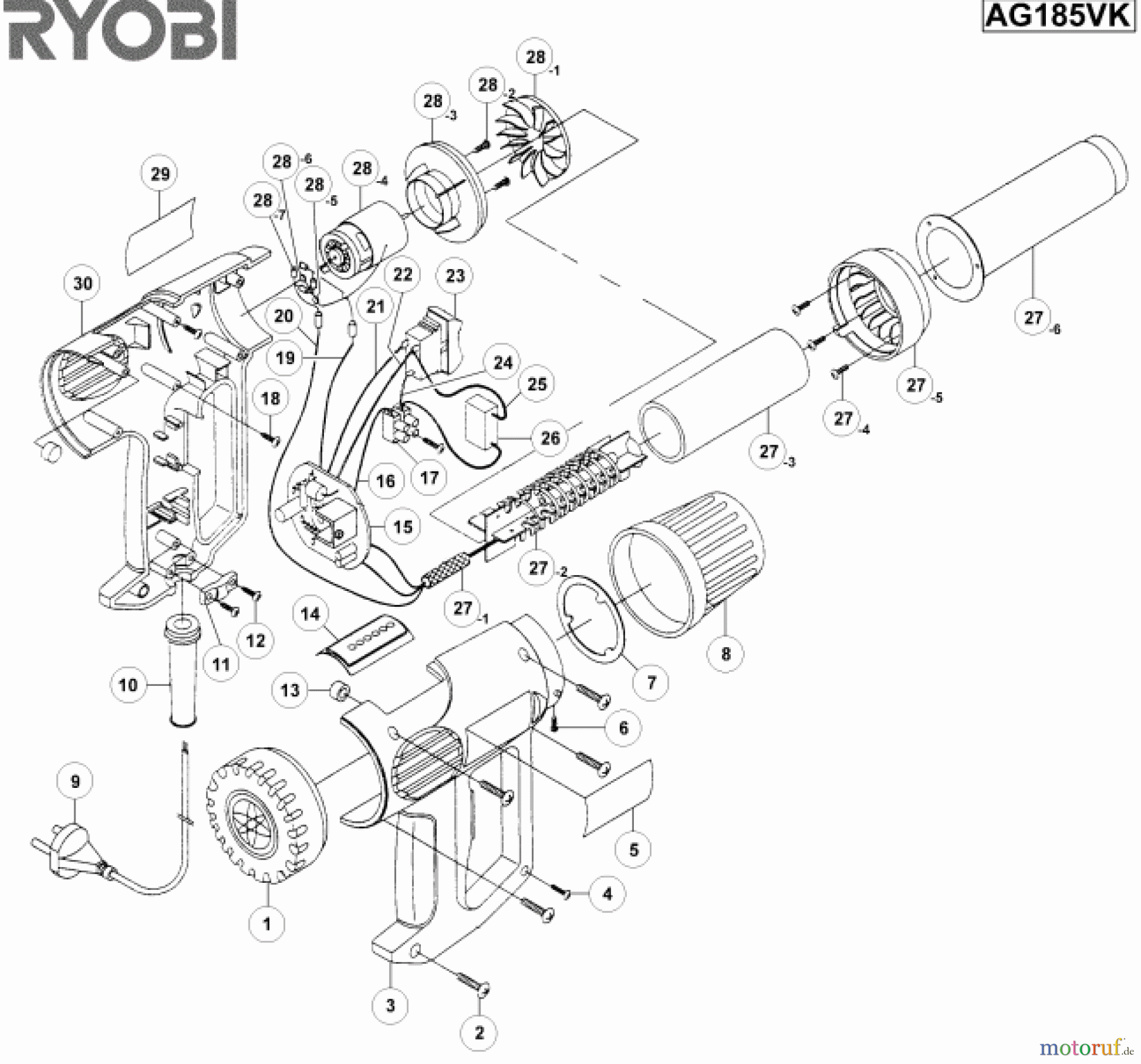  Ryobi Heißluftgebläse AG185VK