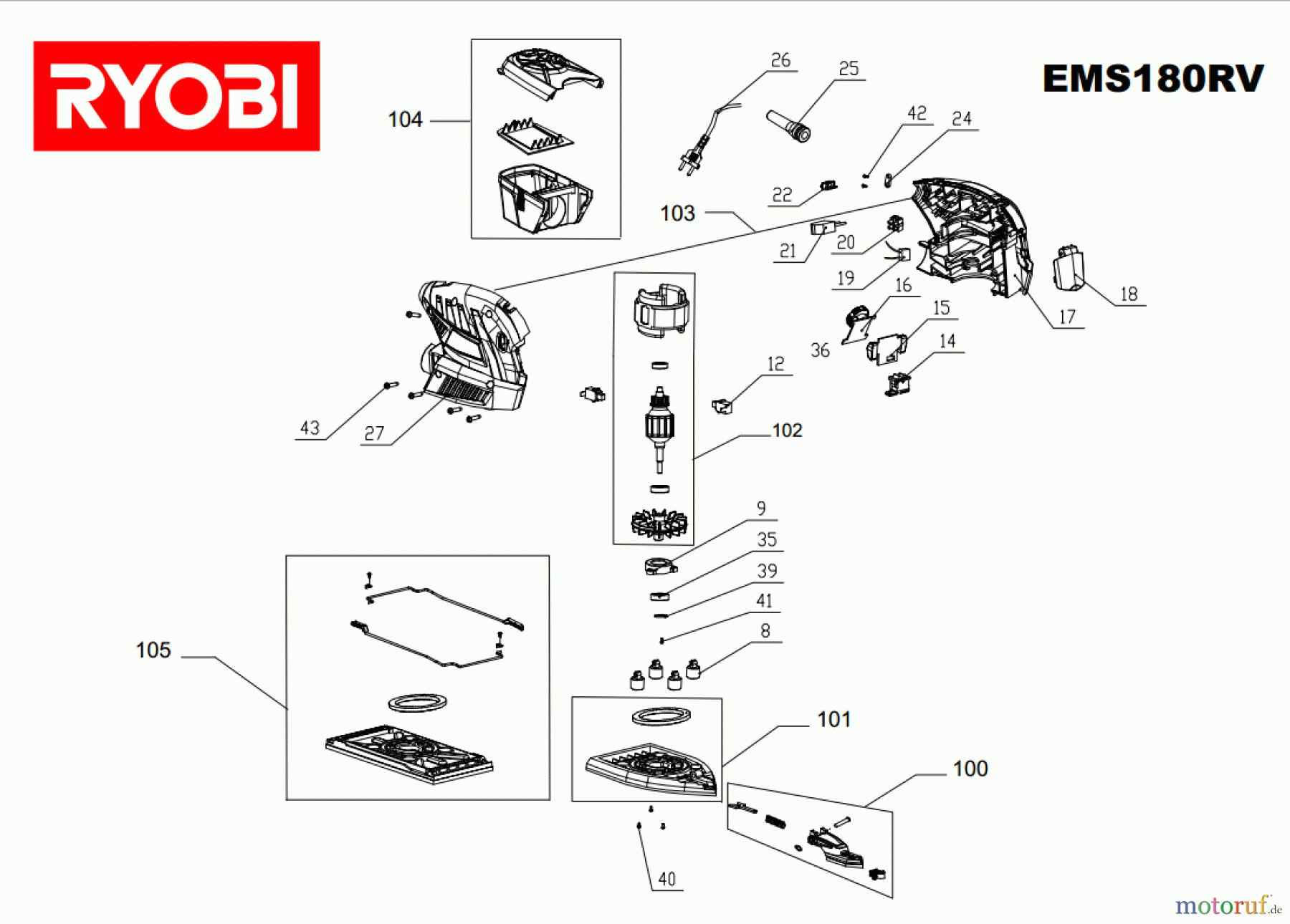  Ryobi Schleifgeräte Delta- und Multischleifgeräte EMS180RV Seite1