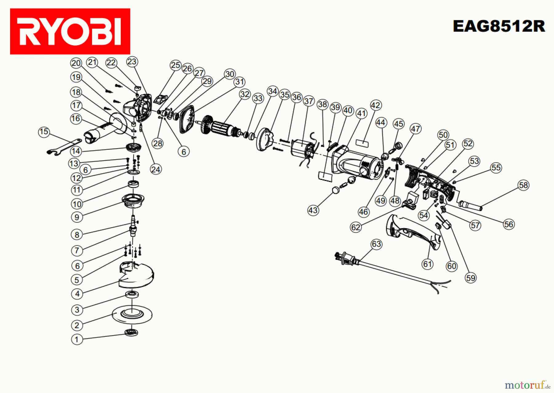  Ryobi Schleifgeräte Winkelschleifgerät EAG8512R Seite 1