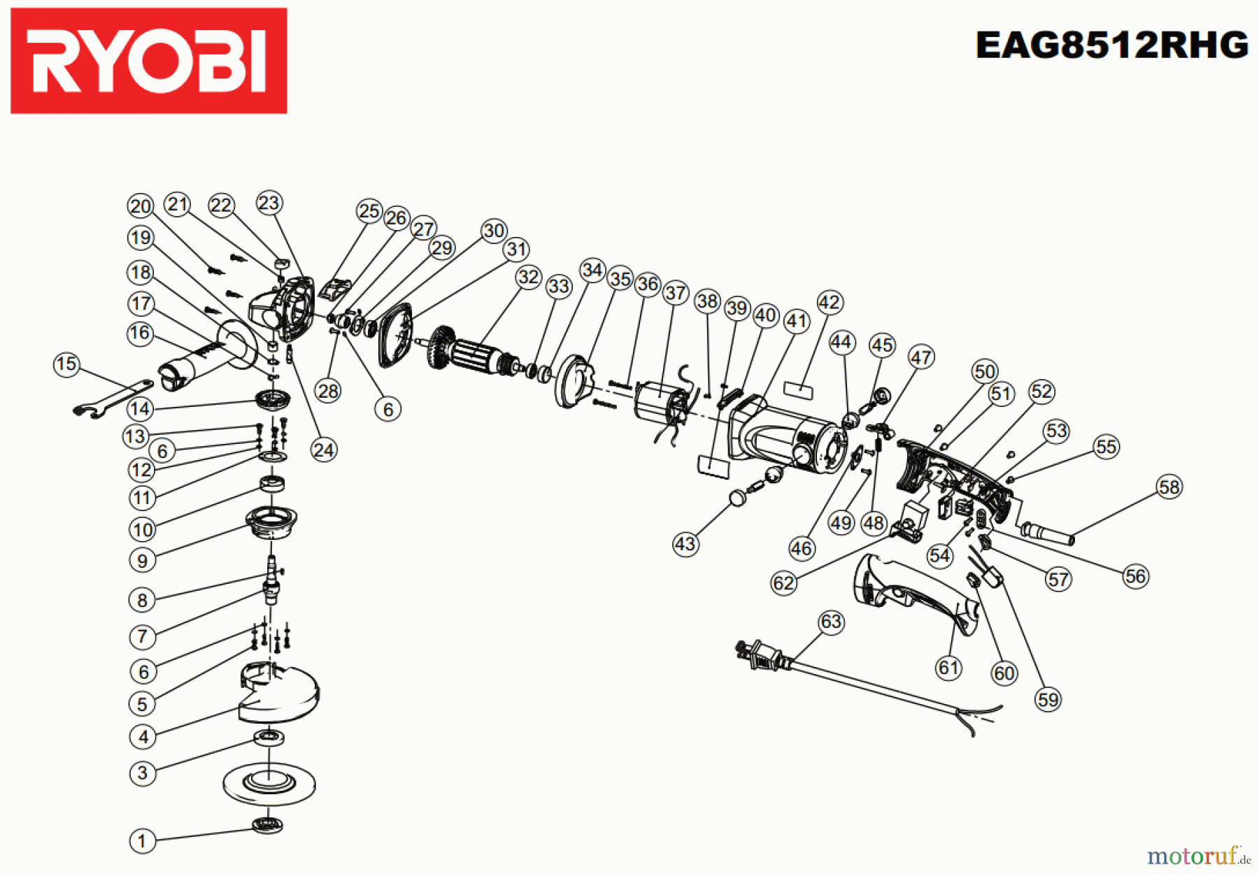  Ryobi Schleifgeräte Winkelschleifgerät EAG8512RHG Seite 1