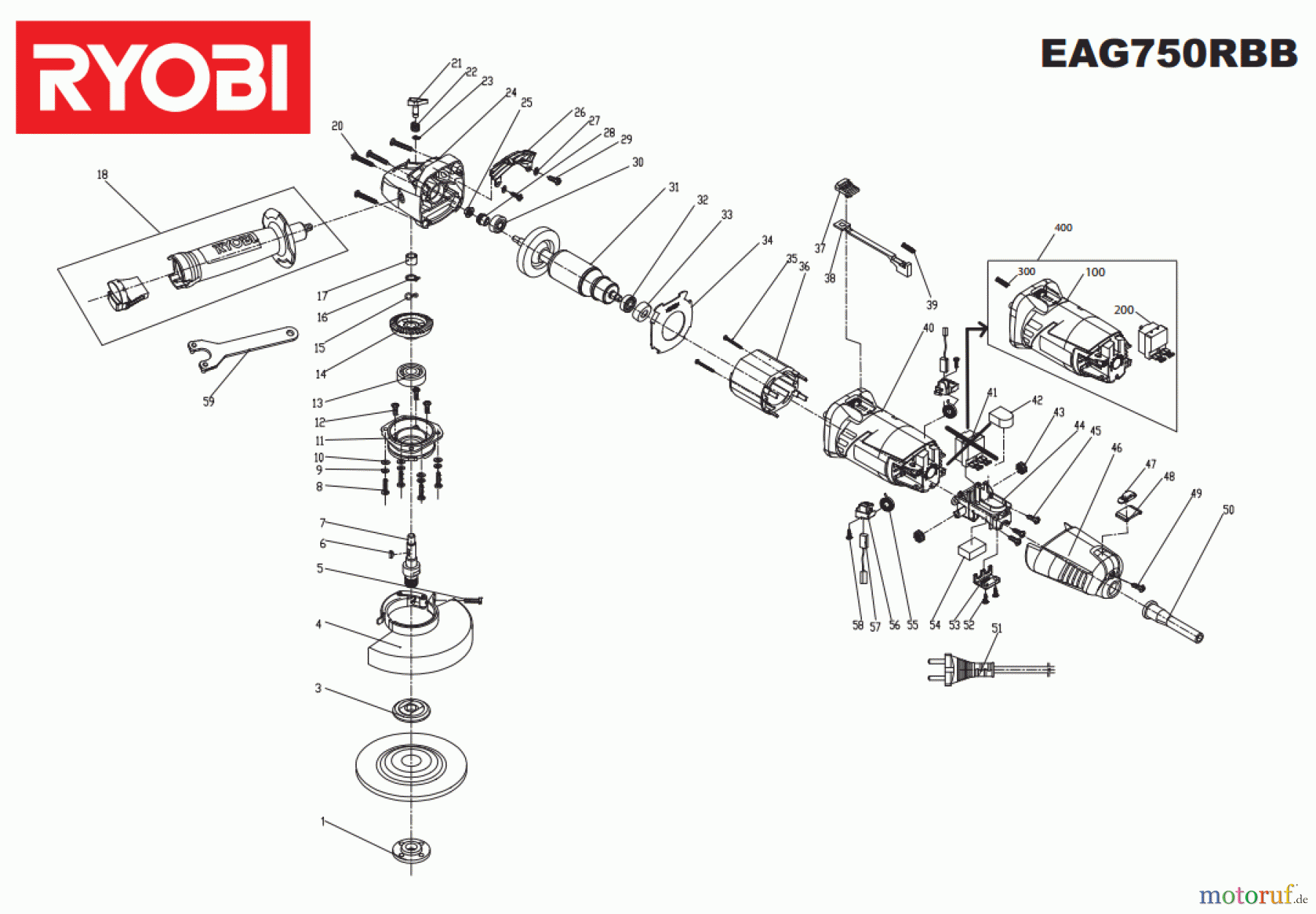  Ryobi Schleifgeräte Winkelschleifgerät EAG750RBB Seite1