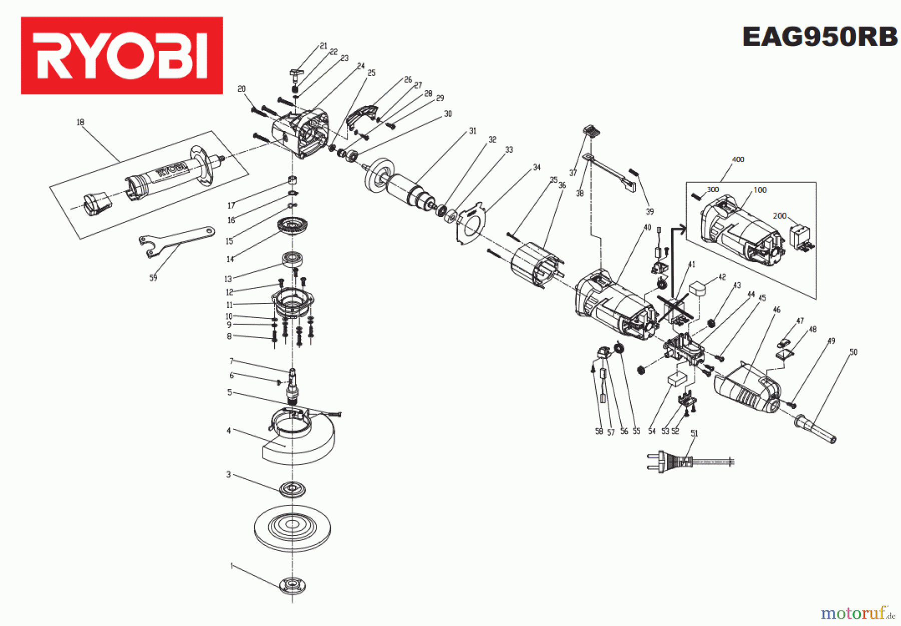  Ryobi Schleifgeräte Winkelschleifgerät  EAG950RBD1  Seite 1