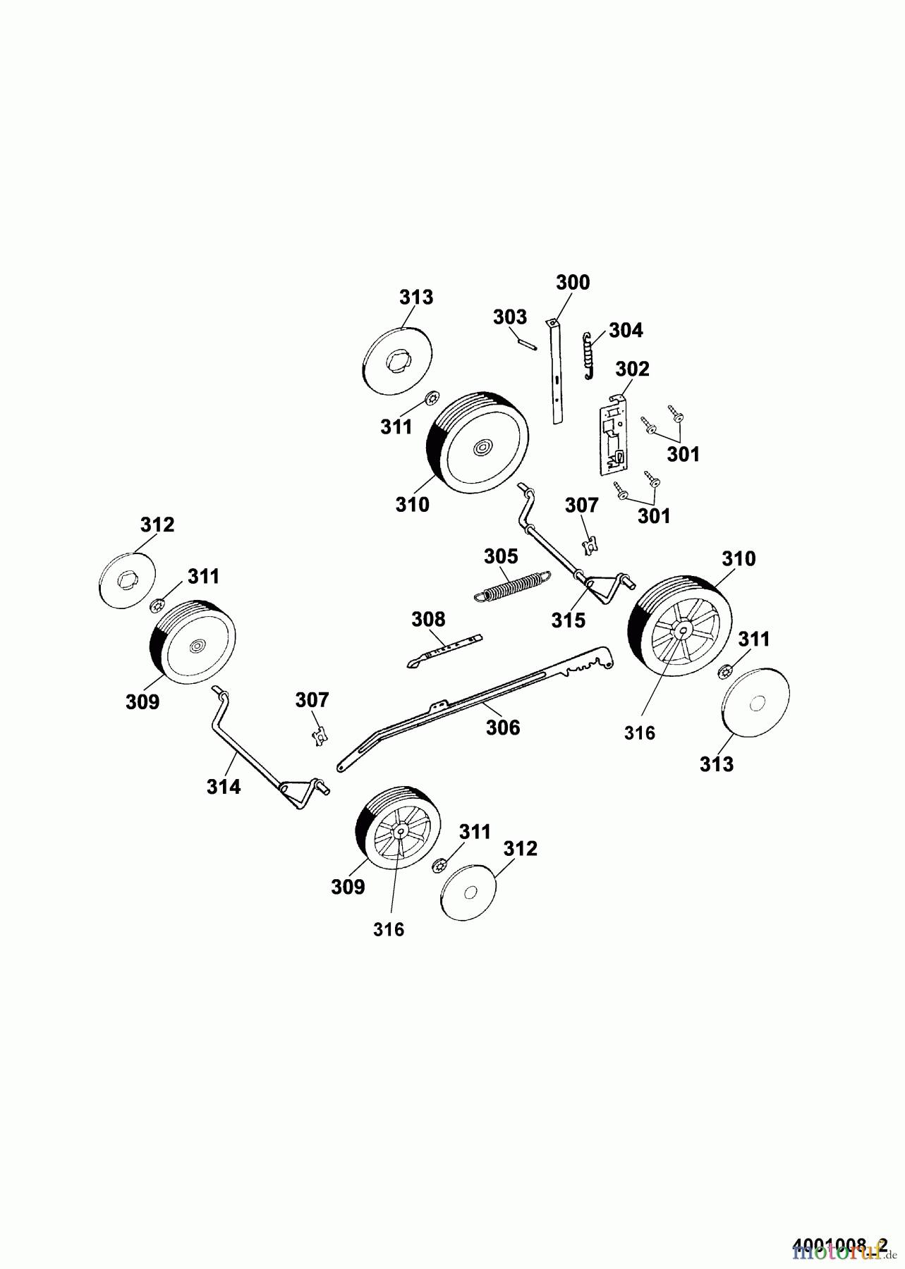  Wolf-Garten Motormäher HBM 40 B 4001008 Serie C  (2005) Höhenverstellung, Räder