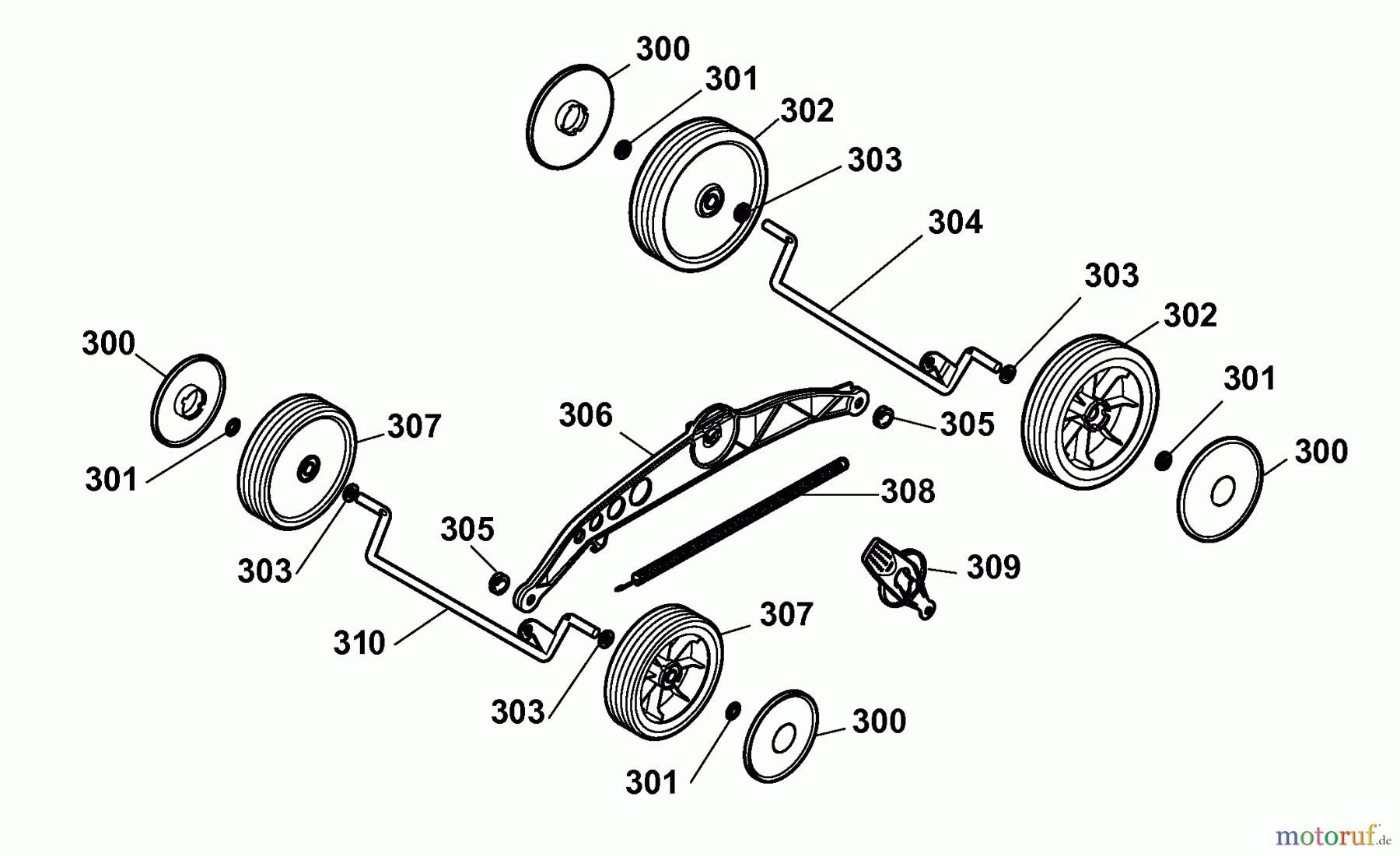  Wolf-Garten Elektromäher 1.40 XC 4968088 Serie A  (2008) Räder, Schnitthöhenverstellung