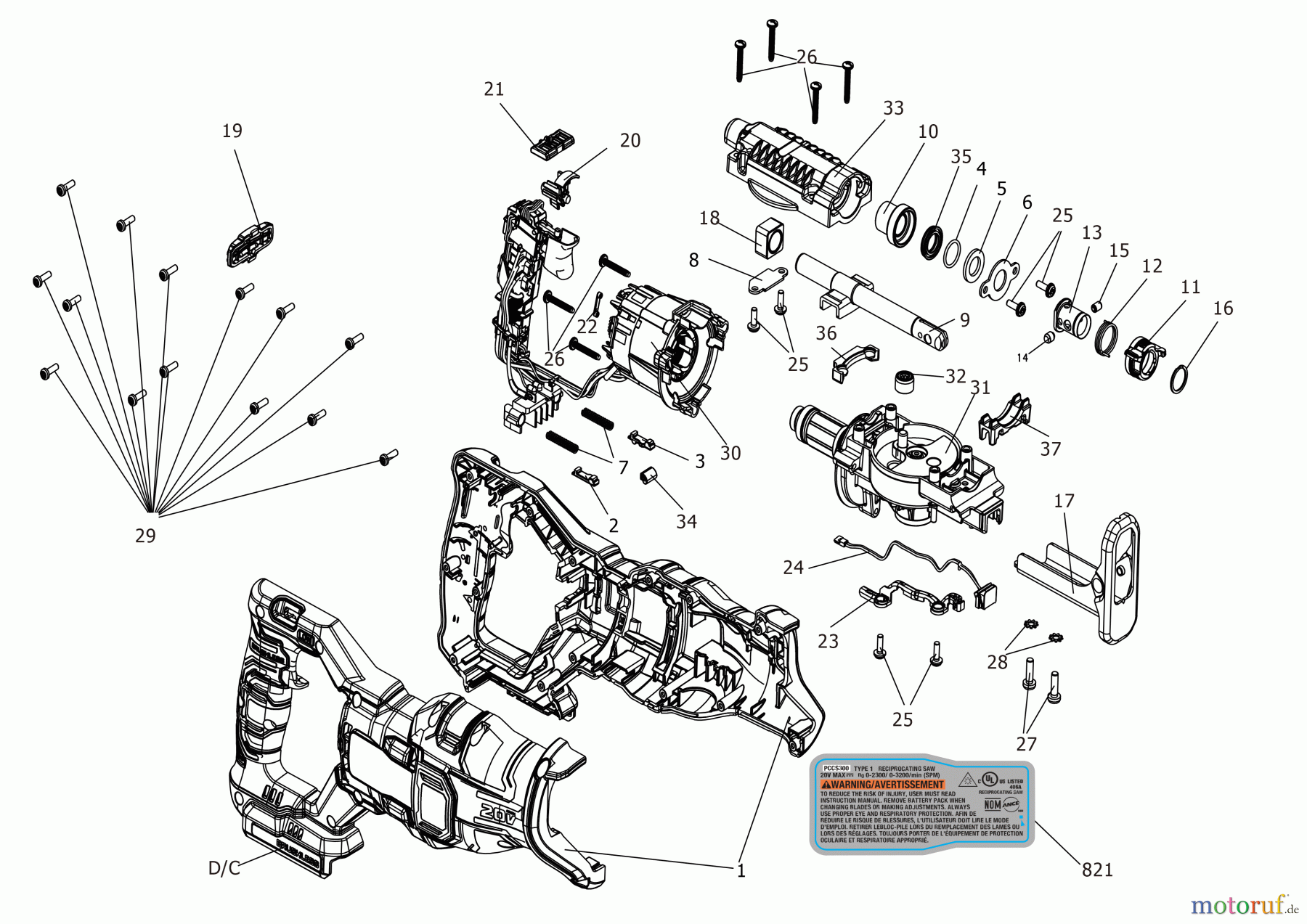  PORTER CABLE CORDLESS SAW AKKU SÄBELSÄGE PCCS300B Seite 1