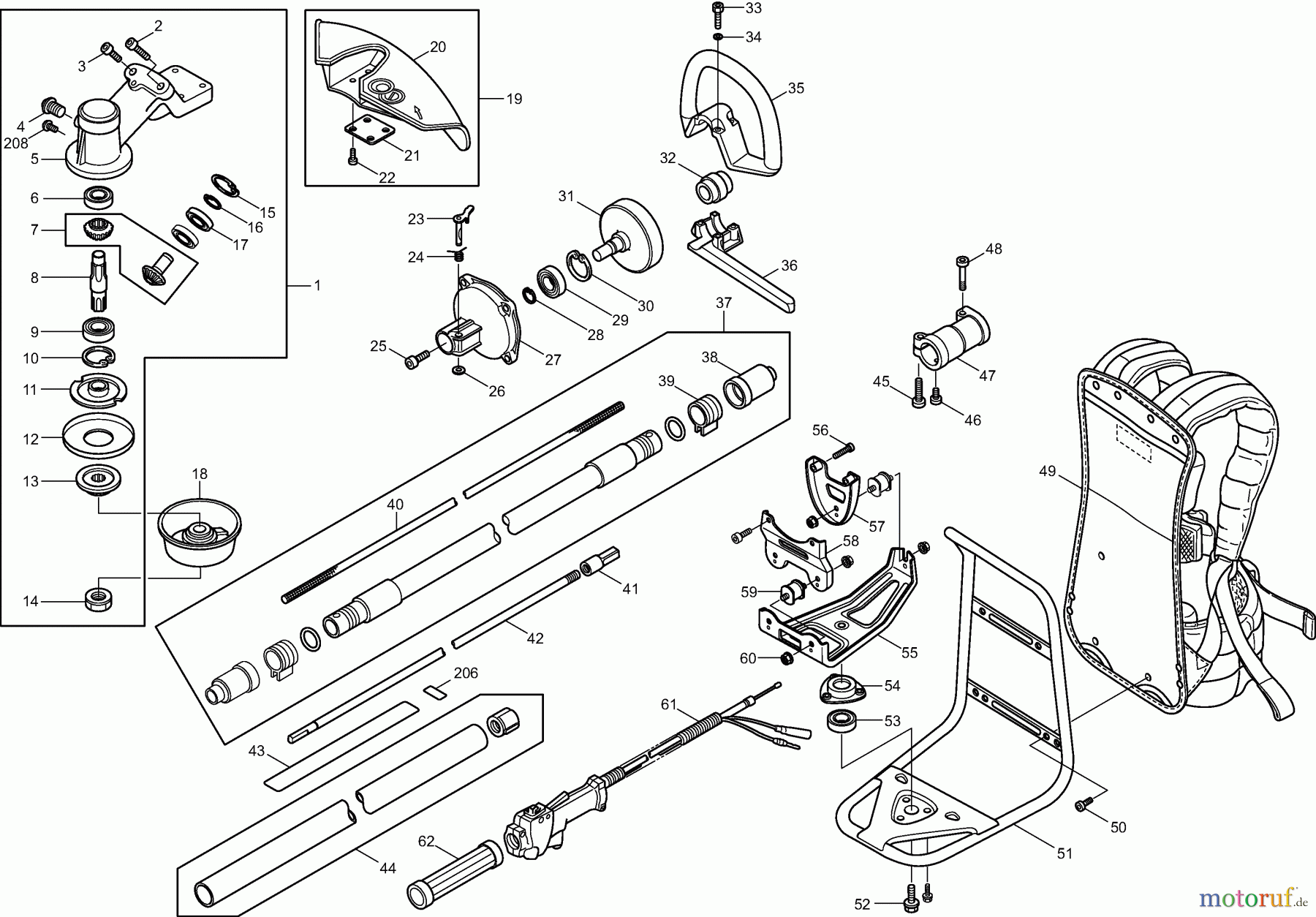  Dolmar Motorsensen & Trimmer Benzin 4-Takt MS3524R 1  Hauptrohr, Griff, Schutzhaube, Getriebe