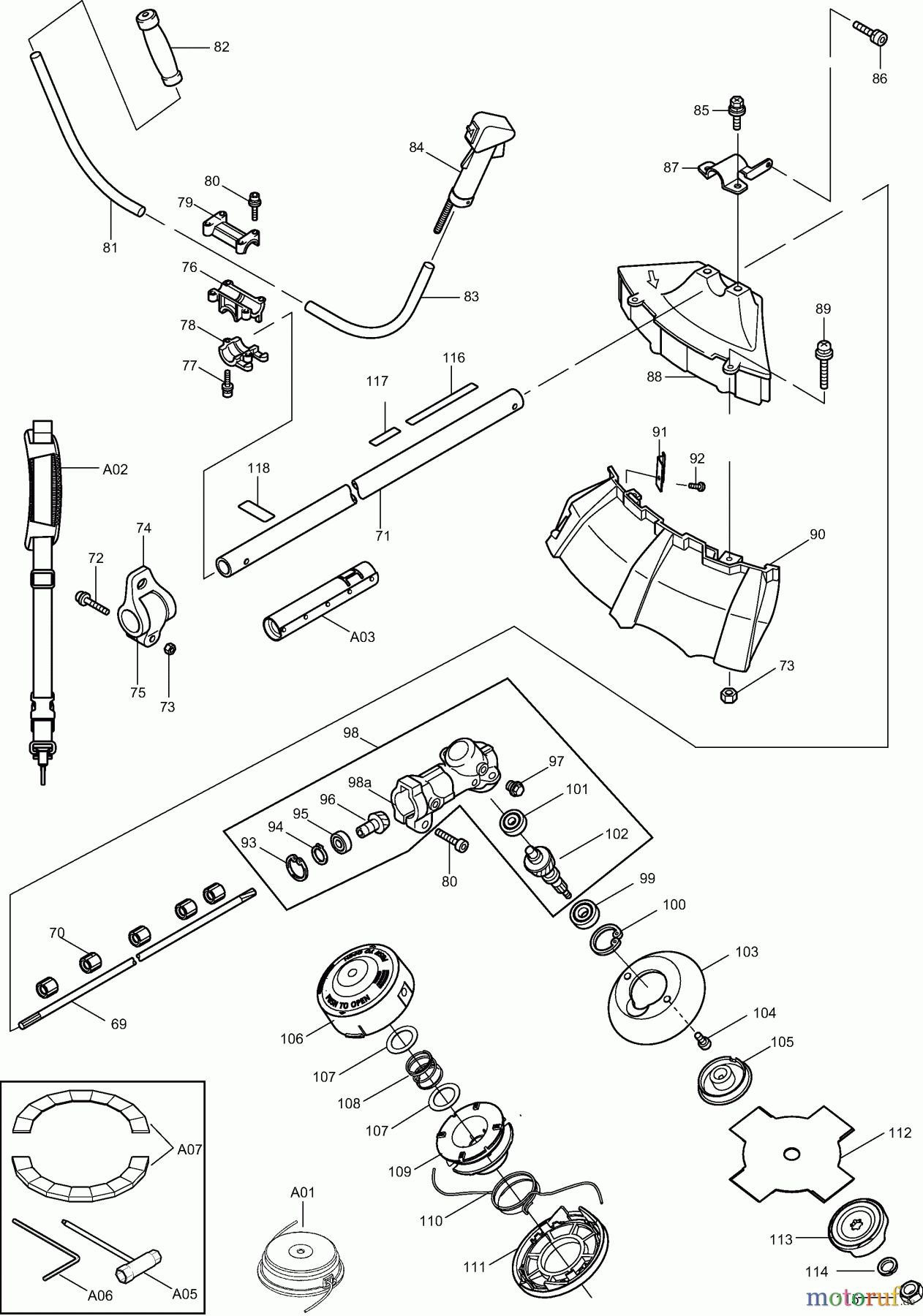 Dolmar Motorsensen & Trimmer Benzin 2-Takt MS24U 2 Hauptrohr, Griff, Schutzhaube, Getriebegehäuse, Zubehör