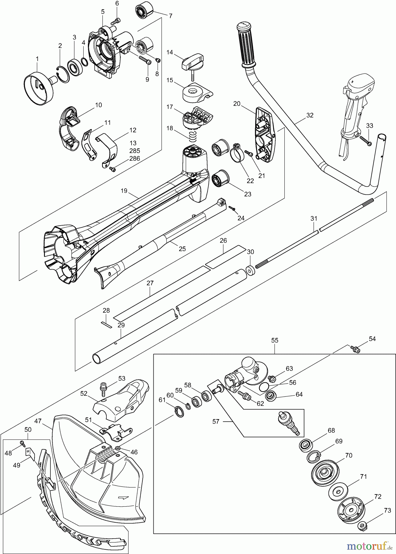  Dolmar Motorsensen & Trimmer Benzin 4-Takt MS43004U 1  Hauptrohr, Griff, Schutzhaube, Getriebegehäuse