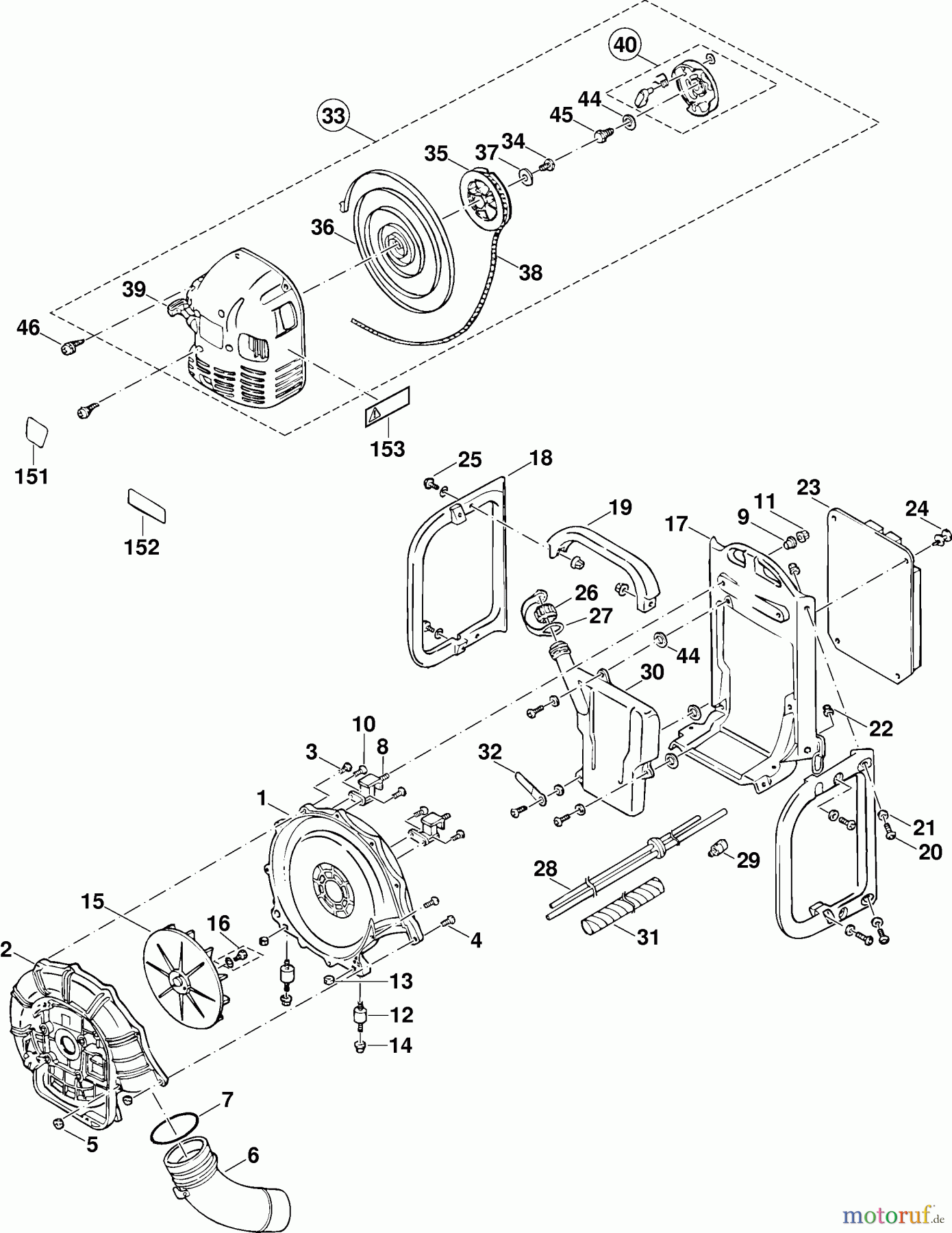 Dolmar Blasgeräte Benzin PB-500 R 2 Gebläsegehäuse, Tragegestell, Anwerfvorrichtung, Tank