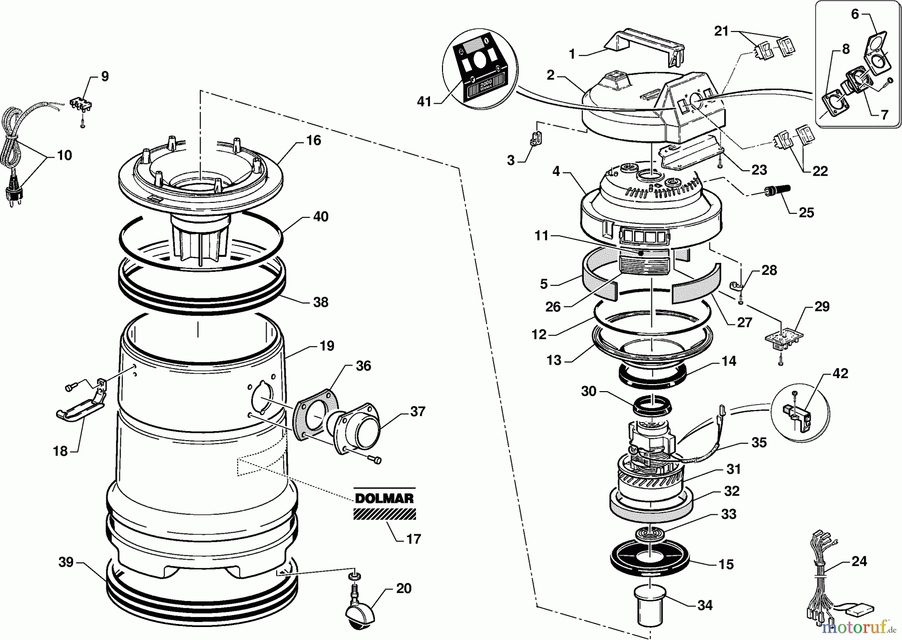 Dolmar Nass- & Trockensauger WD-2035 1 Gehäuse, Motor