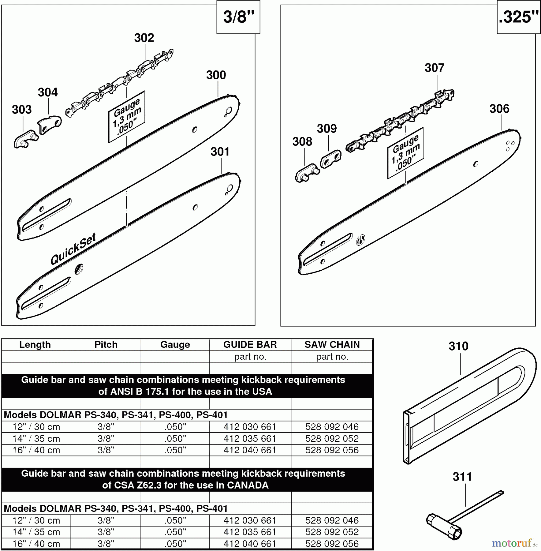  Dolmar Kettensägen Benzin Kettensäge PS-400 10  Sägeschienen, Sägeketten, Werkzeug