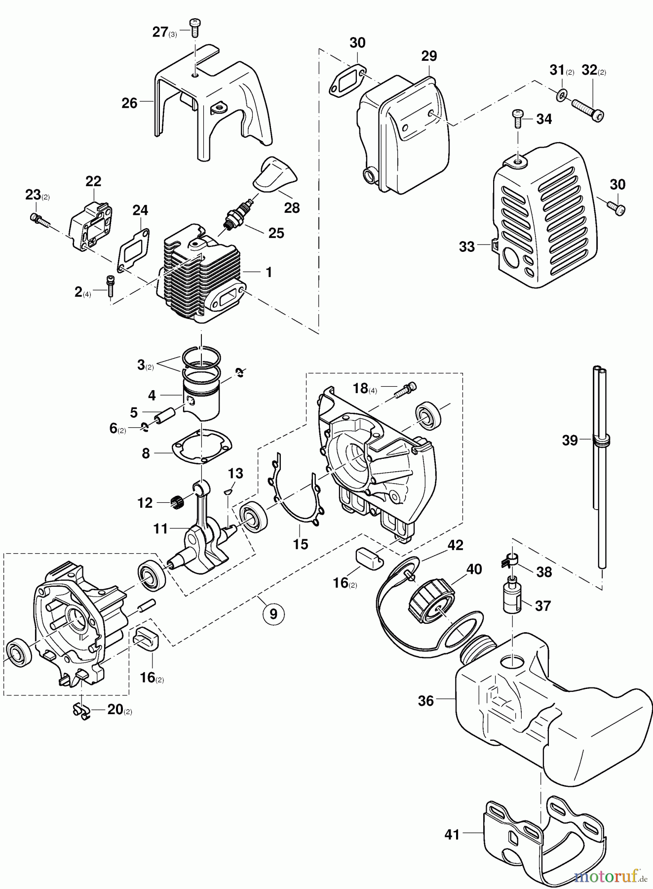  Dolmar Motorsensen & Trimmer Benzin 2-Takt MS-3100 4  Zylinder, Kurbeltrieb, Auspufftopf, Tank