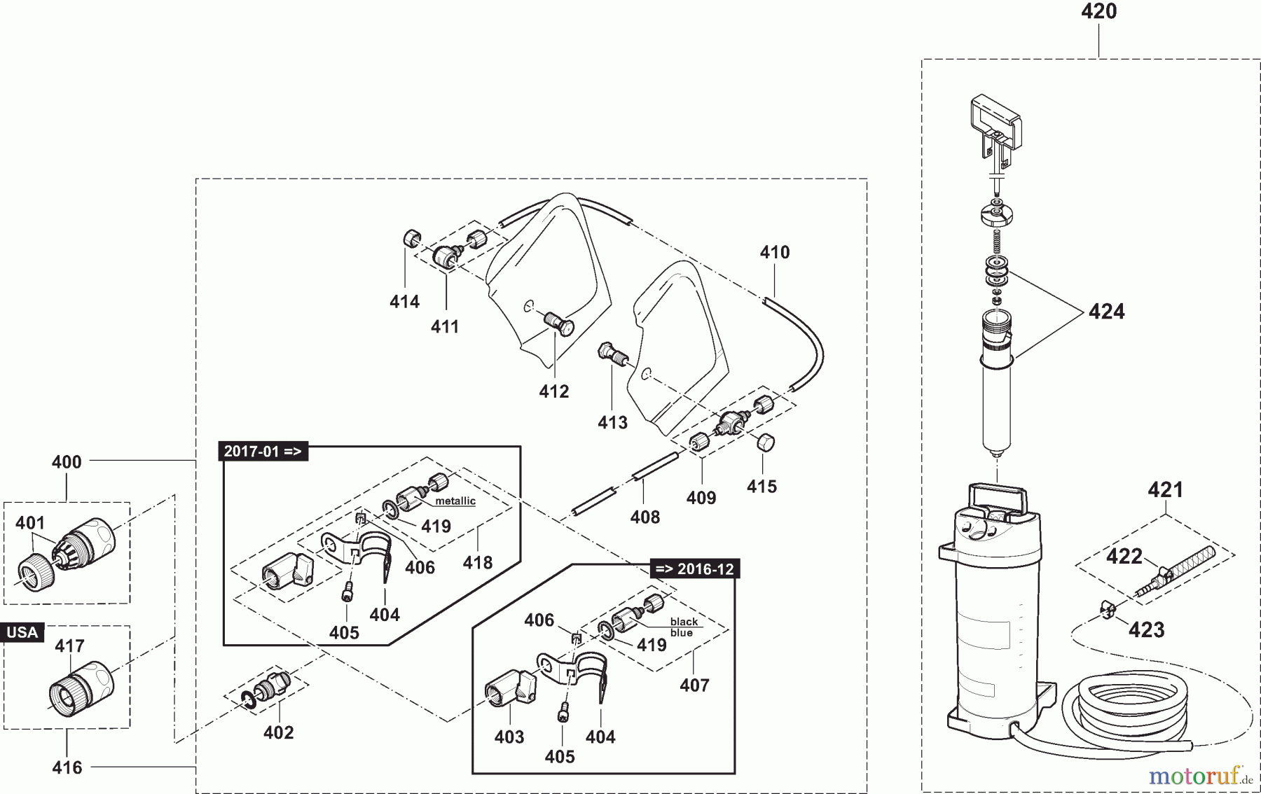  Dolmar Trennschleifer Benzin PC-8135 (USA) 9  Wasseranschluß, Druckwassertank • Nicht im Lieferumfang