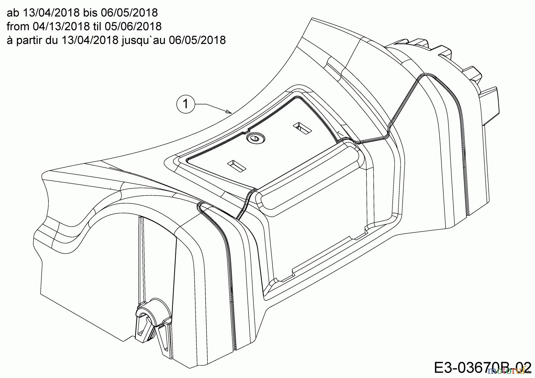  MTD Motormäher mit Antrieb Smart 46 SPBS 12B-TY5B600  (2018) Abdeckung Vorderachse ab 13/04/2018 bis 06/05/2018