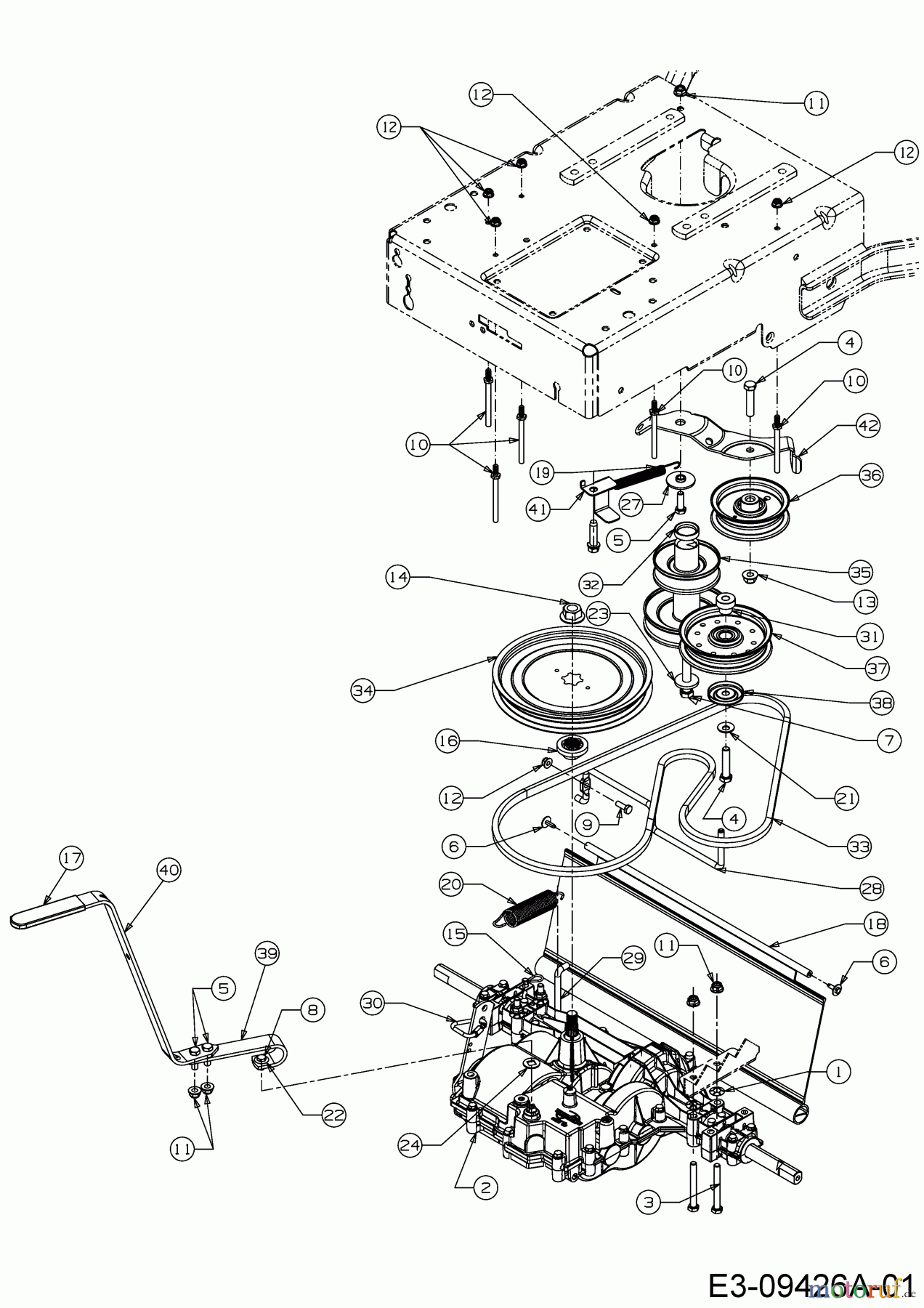  MTD Motormäher mit Antrieb WCM 84 E 12AE76SM678  (2019) Getriebe, Motorkeilriemenscheibe