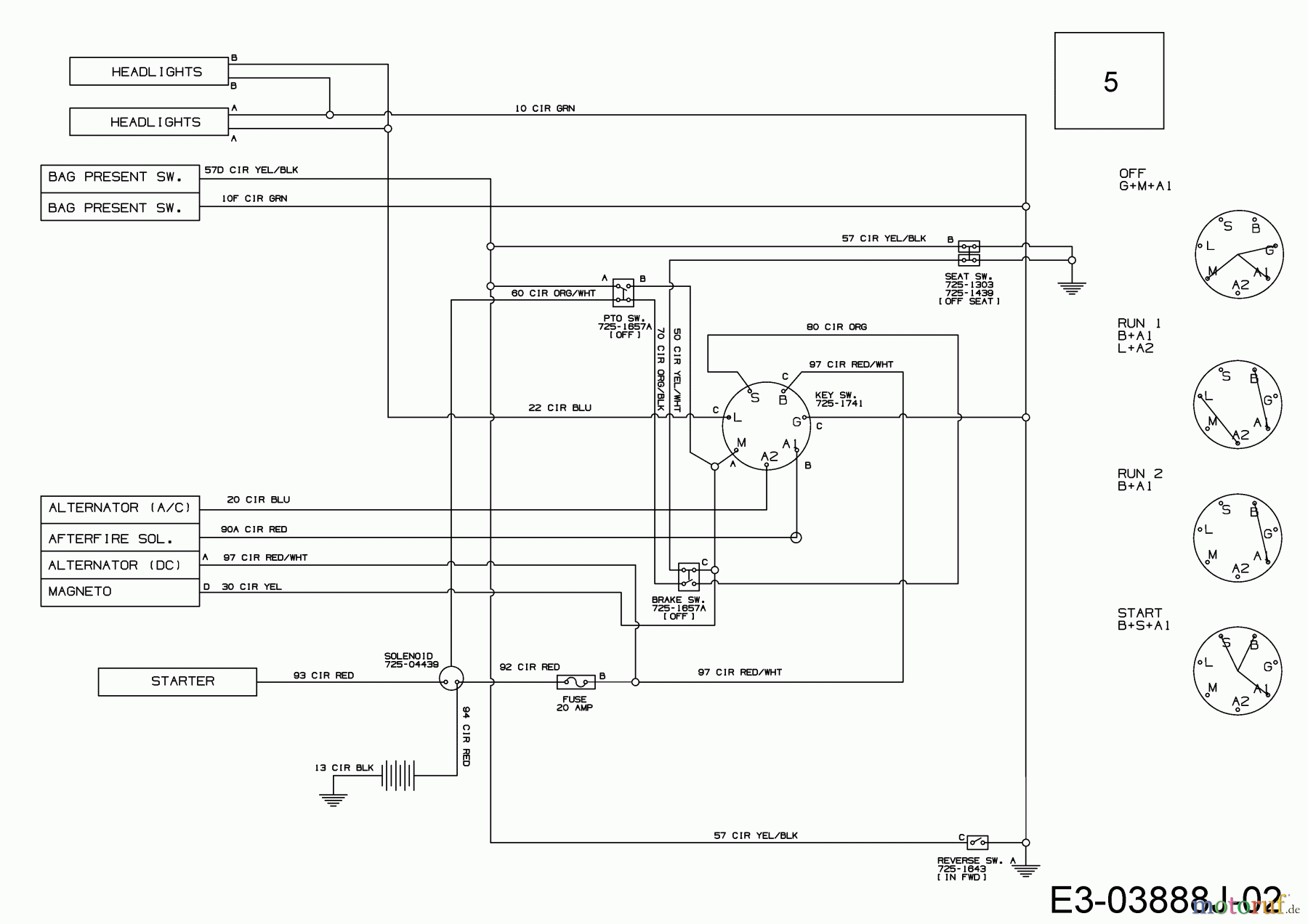  MTD Rasentraktoren Smart RF 130 H 13B771KE600 (2022) Schaltplan