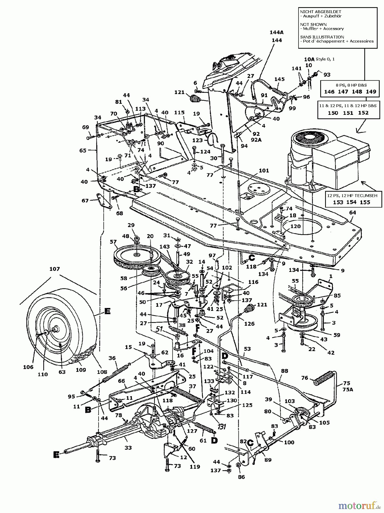  Raiffeisen Rasentraktoren 11 N 133C470E628  (1993) Fahrantrieb, Motorkeilriemenscheibe, Pedal, Räder hinten