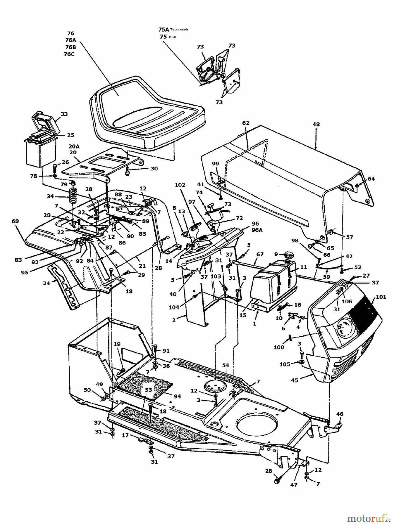  Columbia Rasentraktoren I 451 E 134I451E626  (1994) Armaturenbrett, Motorhaube, Sitzwanne
