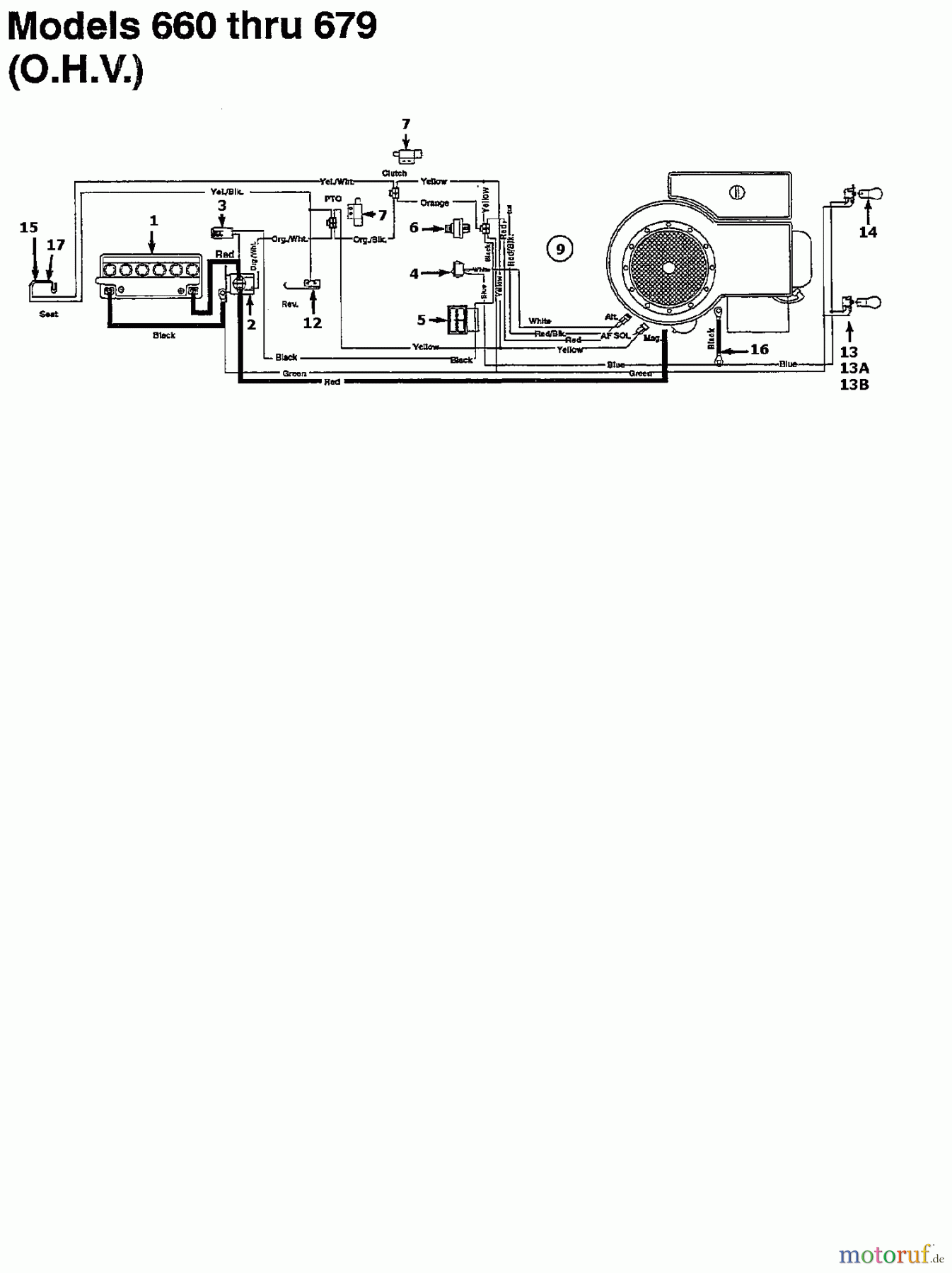  MTD Rasentraktoren 13/96 135N675F678  (1995) Schaltplan für O.H.V.
