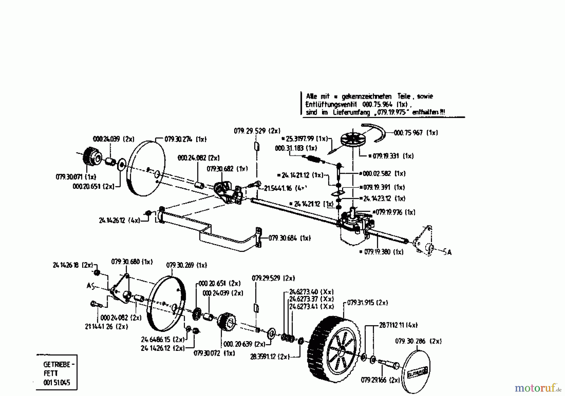  Gutbrod Motormäher mit Antrieb HB 42 RL 04029.01  (1995) Getriebe, Räder
