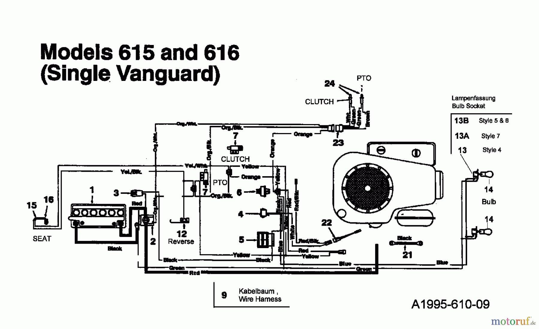  MTD Rasentraktoren 16/107 135T615G678  (1995) Schaltplan Vanguard