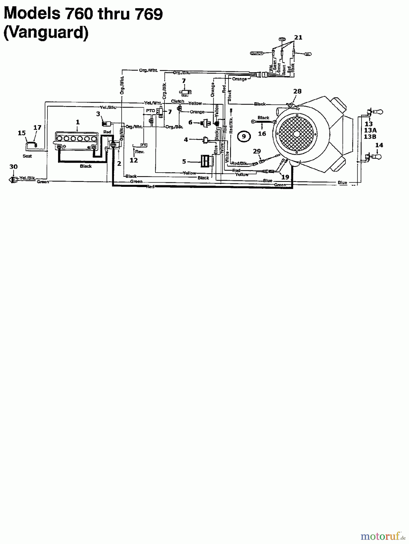  Agria Rasentraktoren 4600/102 H 135K769N609  (1995) Schaltplan Vanguard