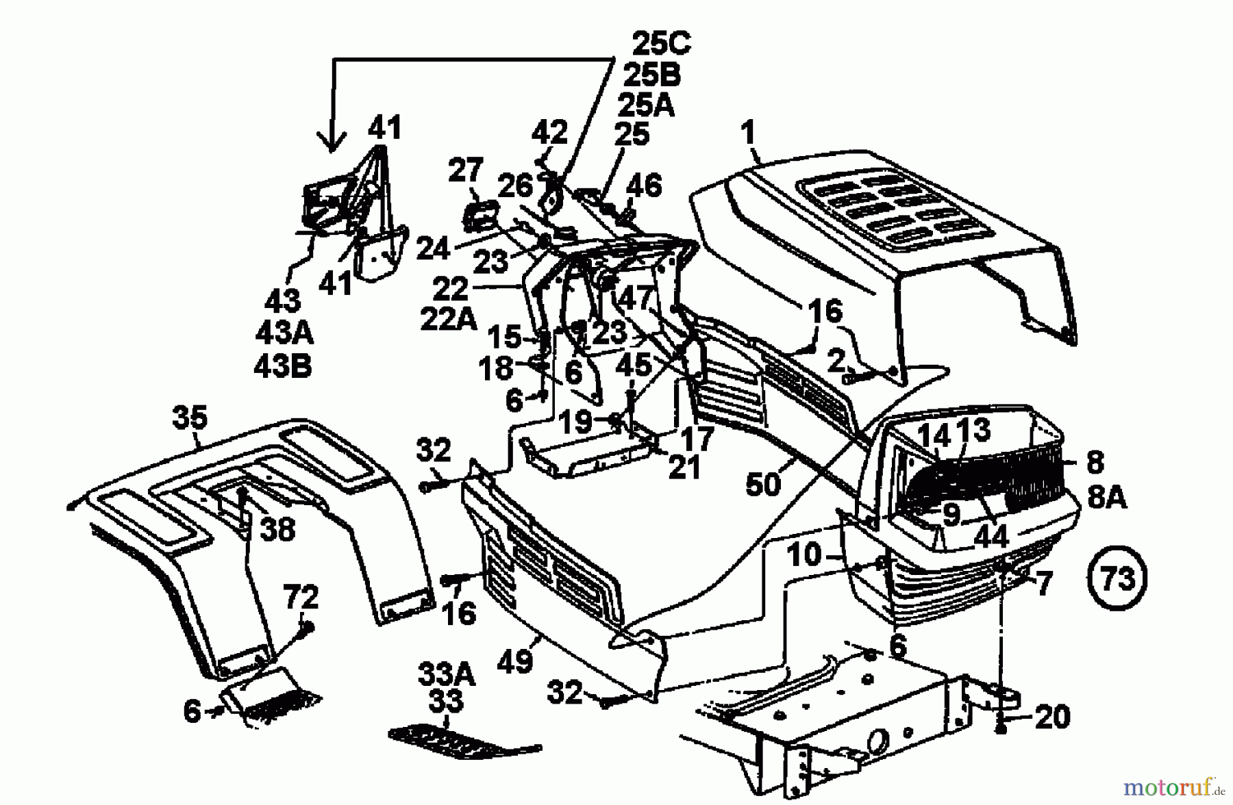  Lawnflite Rasentraktoren 806 13AO695G611  (1997) Armaturenbrett, Motorhaube, Sitzwanne