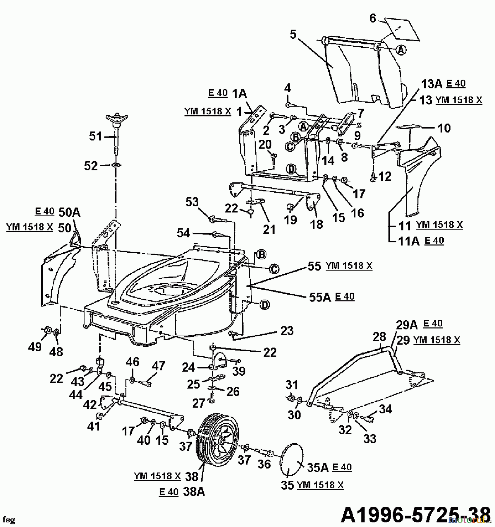  MTD Elektromäher E 40 04030.04  (1996) Räder vorne, Schnitthöhenverstellung