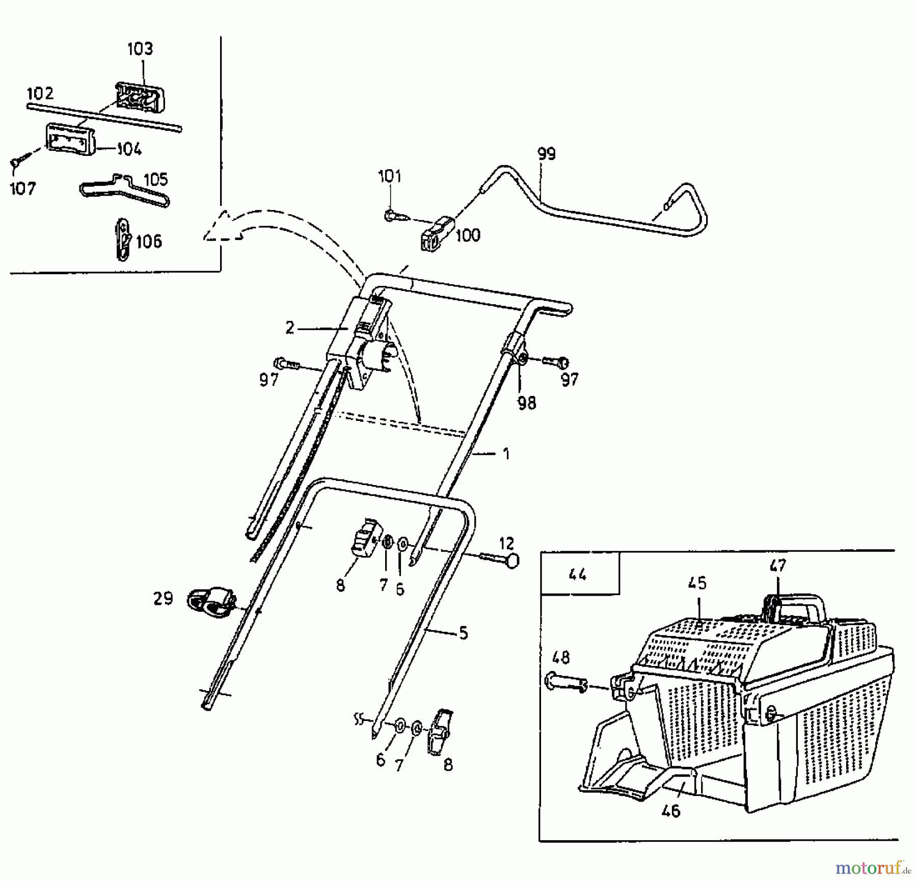  Gutbrod Elektromäher HE 42 L 18A-L5F-604  (1998) Grasfangkorb, Holm