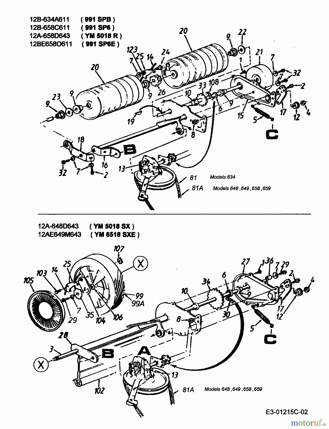  Lawnflite Motormäher mit Antrieb 991 SPB 12B-634A611  (2000) Getriebe, Rollen, Räder