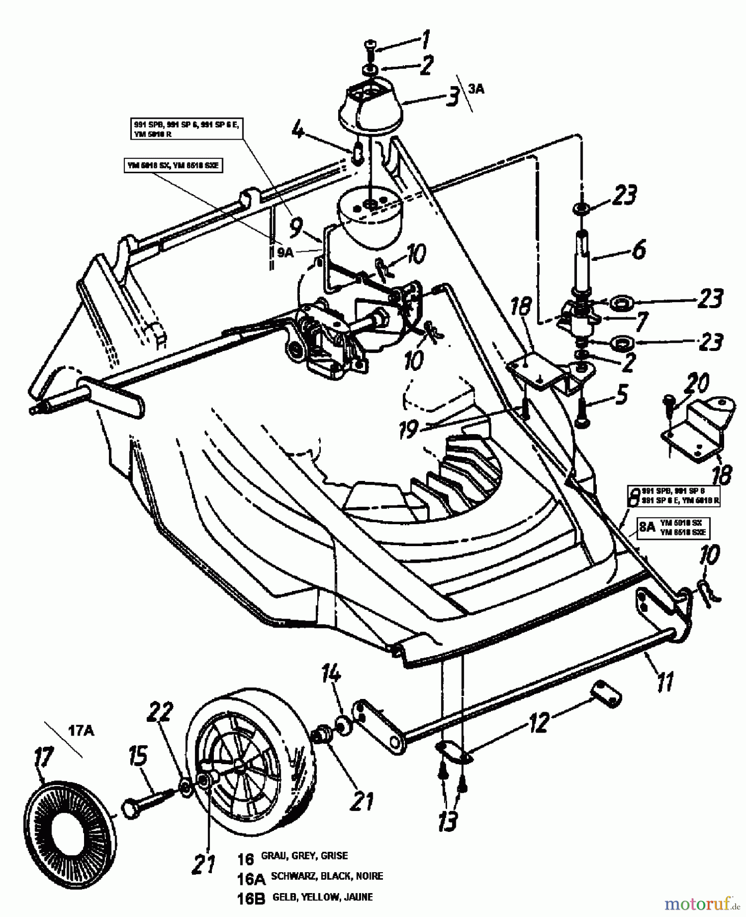  Lawnflite Motormäher mit Antrieb 991 SPB 12B-634A611  (2000) Räder vorne, Schnitthöhenverstellung