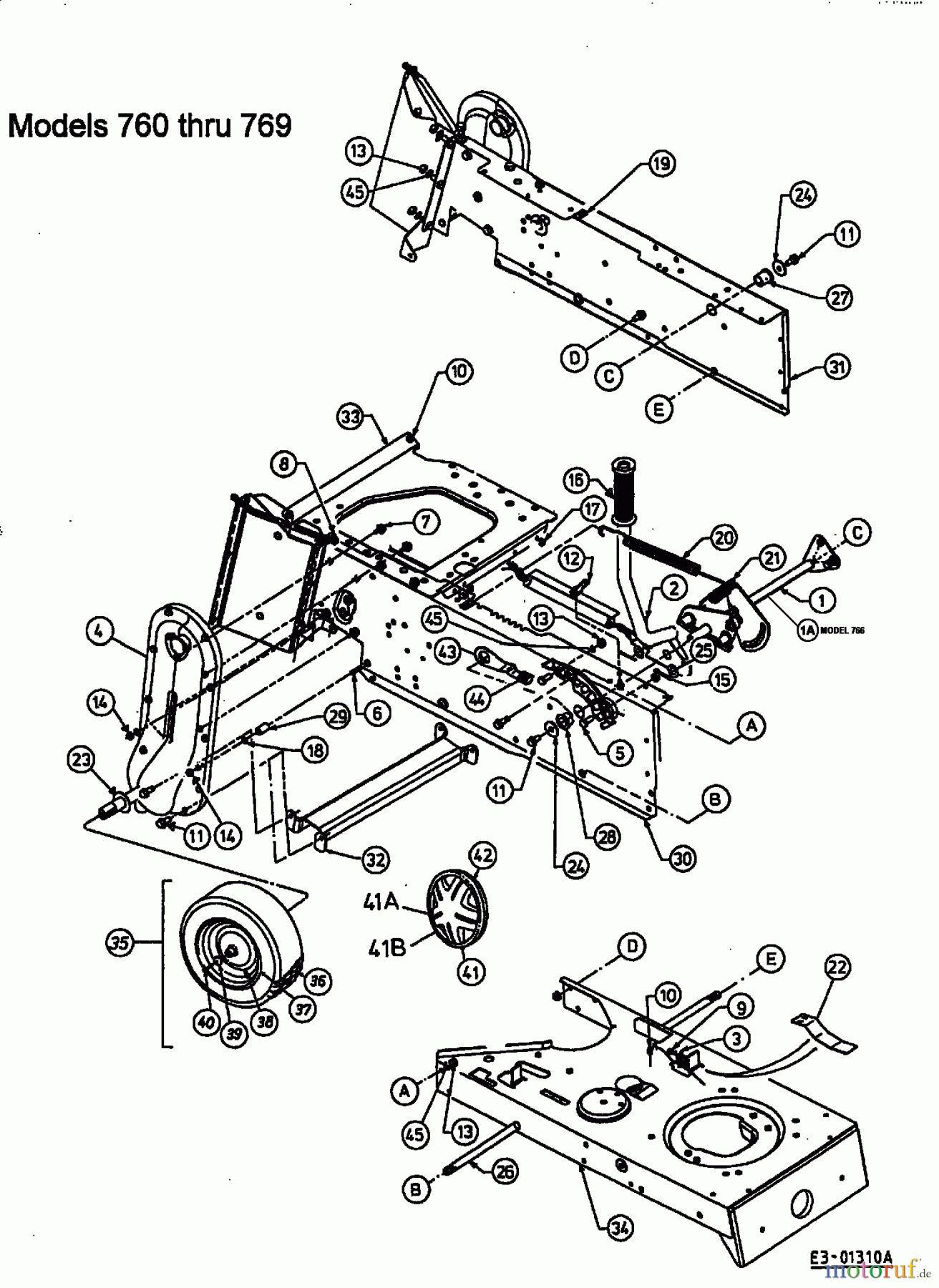  Brill Rasentraktoren 13/102 136T767N629  (1996) Mähwerksaushebung, Rahmen hinten, Räder hinten