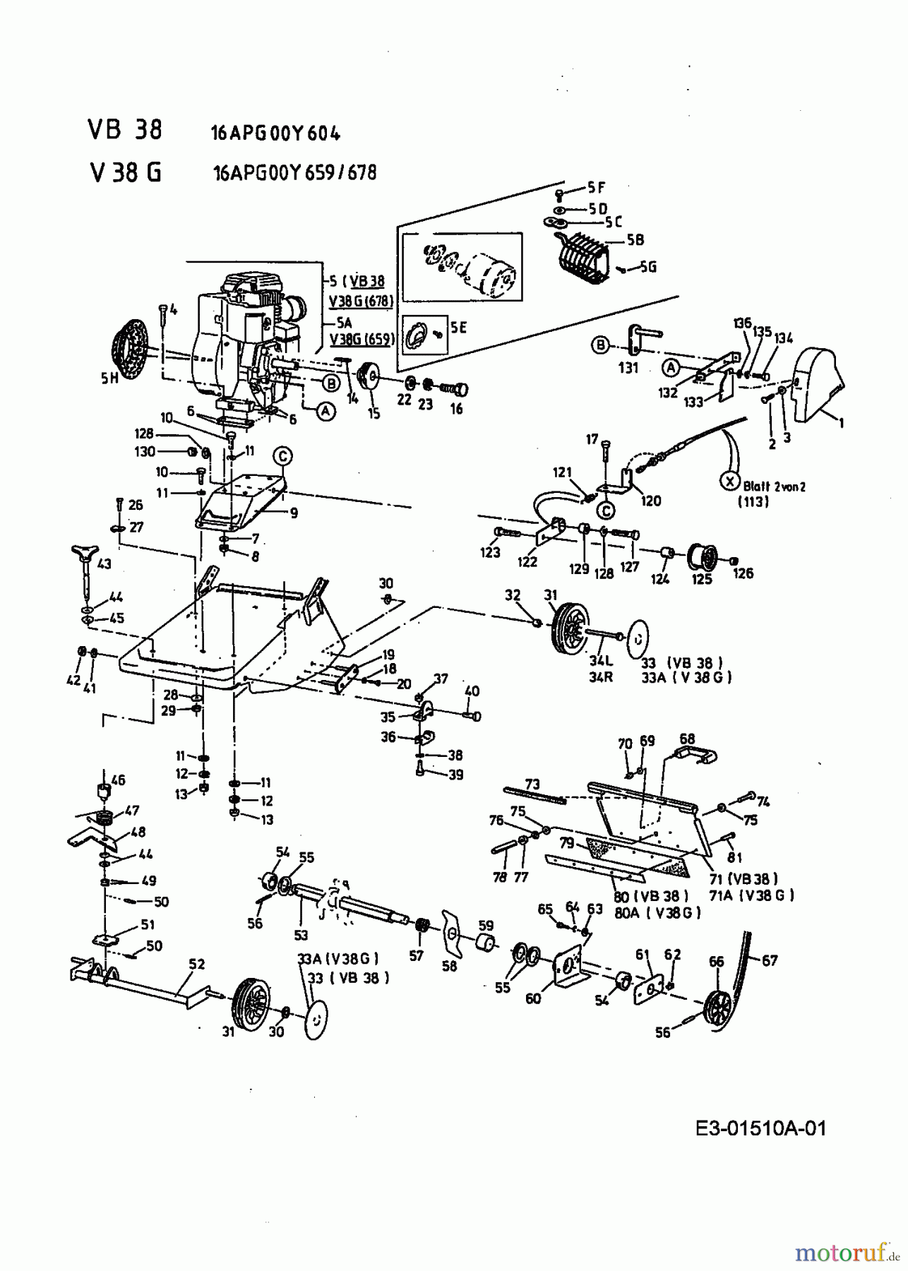  MTD Motorvertikutierer V 38 G 16APG00Y678  (2000) Messerwalze, Motor, Räder