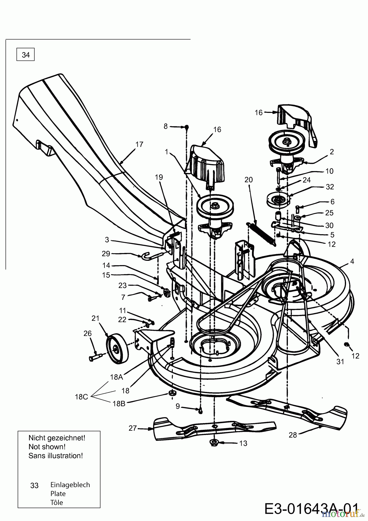  MTD ältere Modelle Rasentraktoren SN 135 A 13AA508N678  (2002) Mähwerk N, 1. Generation mit einer Spannrolle (bis 2002)