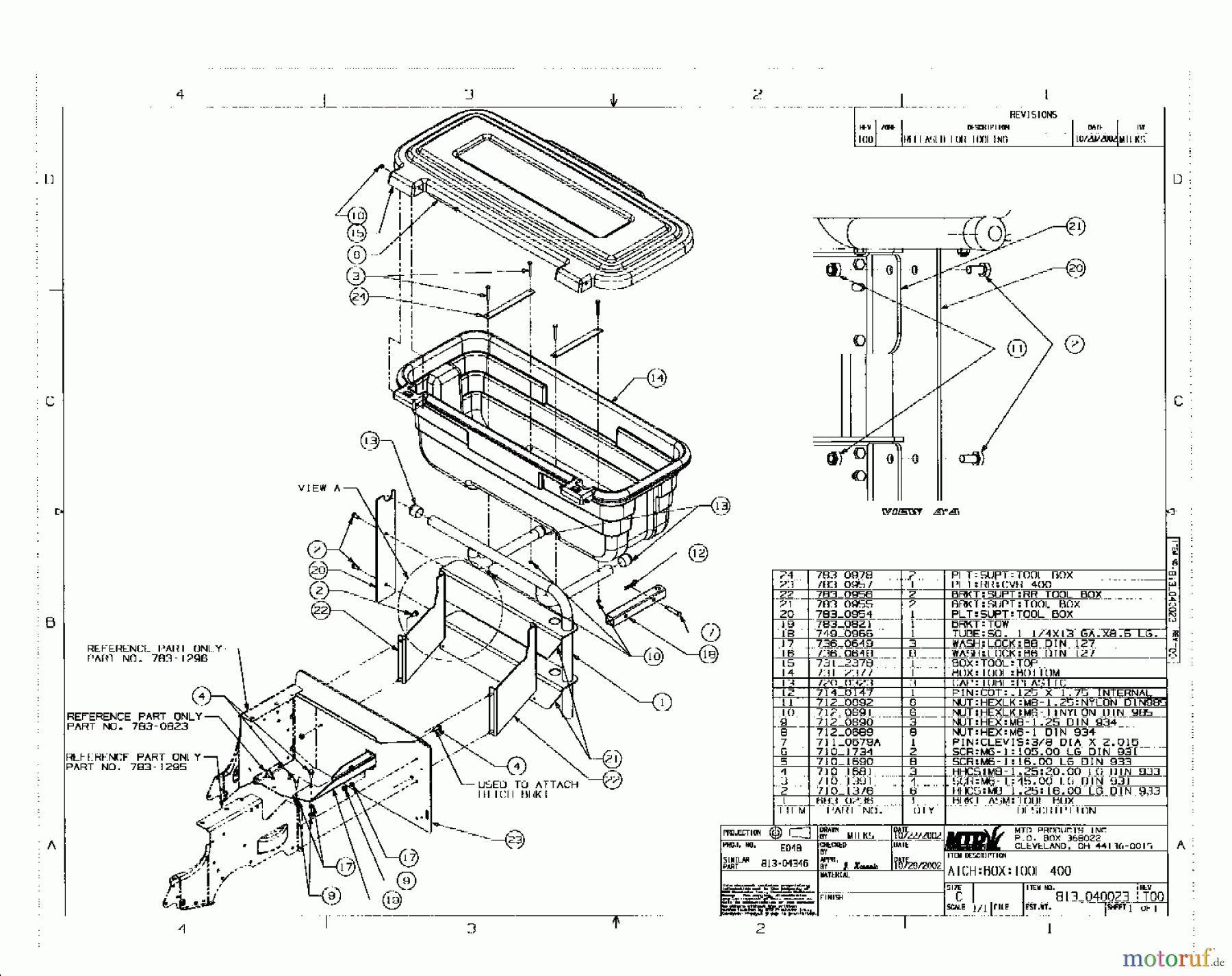  MTD Rasentraktoren B/130 13BL478F678  (2003) Werkzeugbox