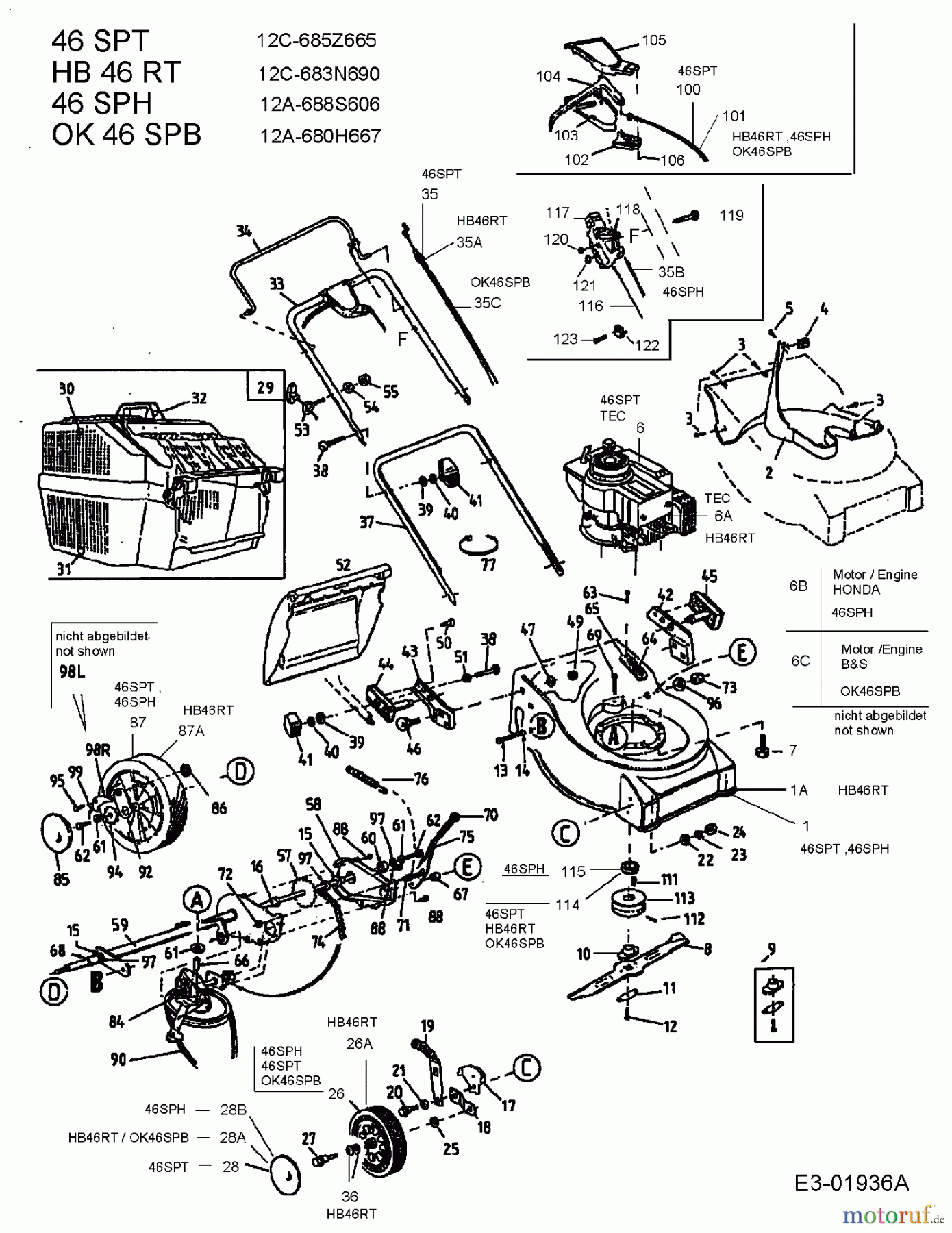  Ok Tondeuse thermique tractée 46 SPB 12A-680H667  (2004) Machine de base