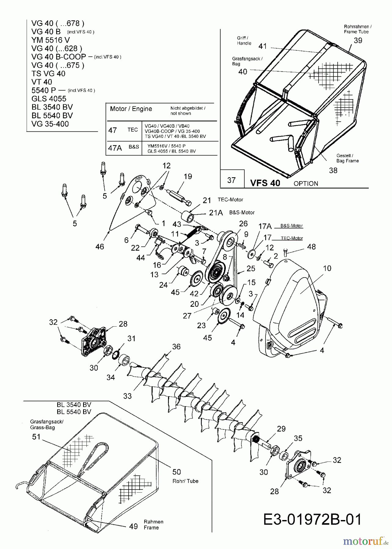  Dehner Motorvertikutierer VG 40 16BG5A3A675  (2006) Fangsack, Keilriemen, Messerwalze