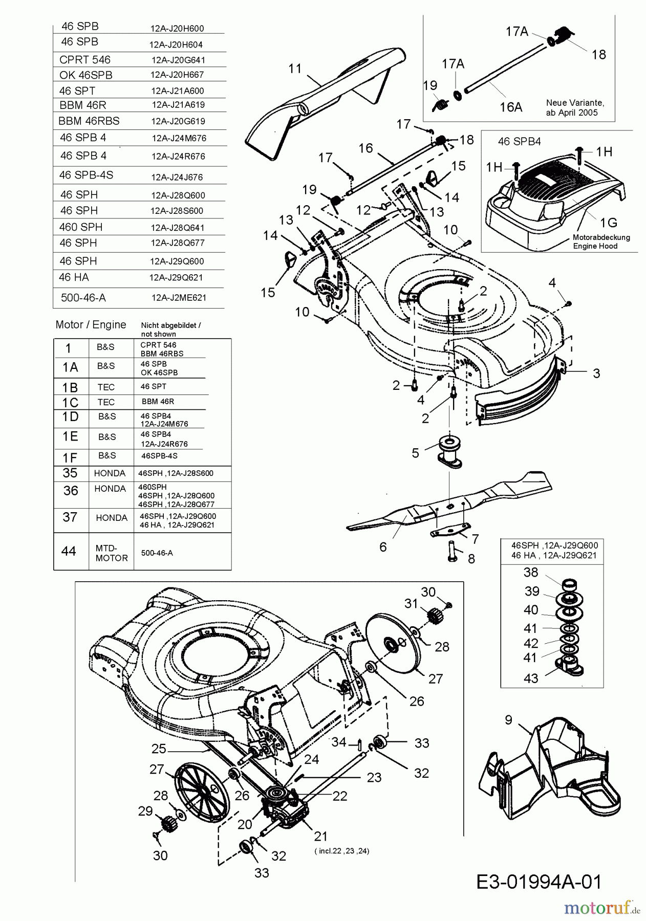  Budget Motormäher mit Antrieb BBM 46 R 12A-J21A619  (2005) Getriebe, Messer, Motor
