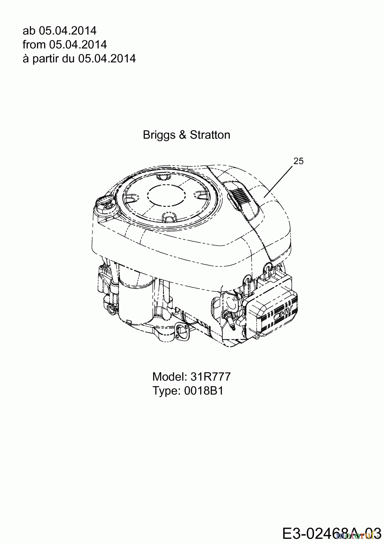  Cub Cadet Rasentraktoren CC 1018 AN 13HD90AN603  (2014) Motor Briggs & Stratton ab 05.04.2013