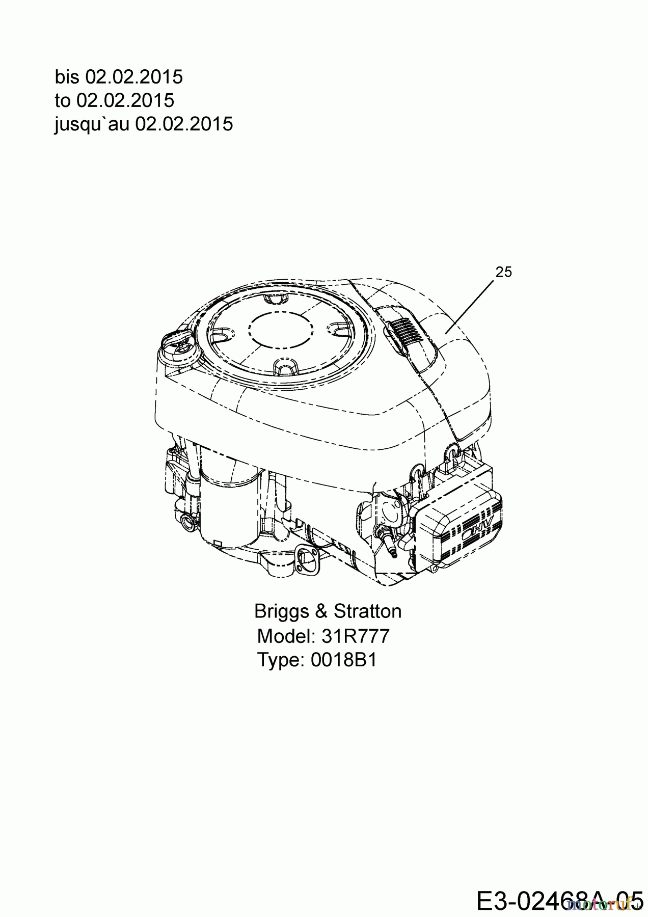  Cub Cadet Rasentraktoren CC 1018 HE 13HD91AE603  (2015) Motor Briggs & Stratton bis 02.02.2015