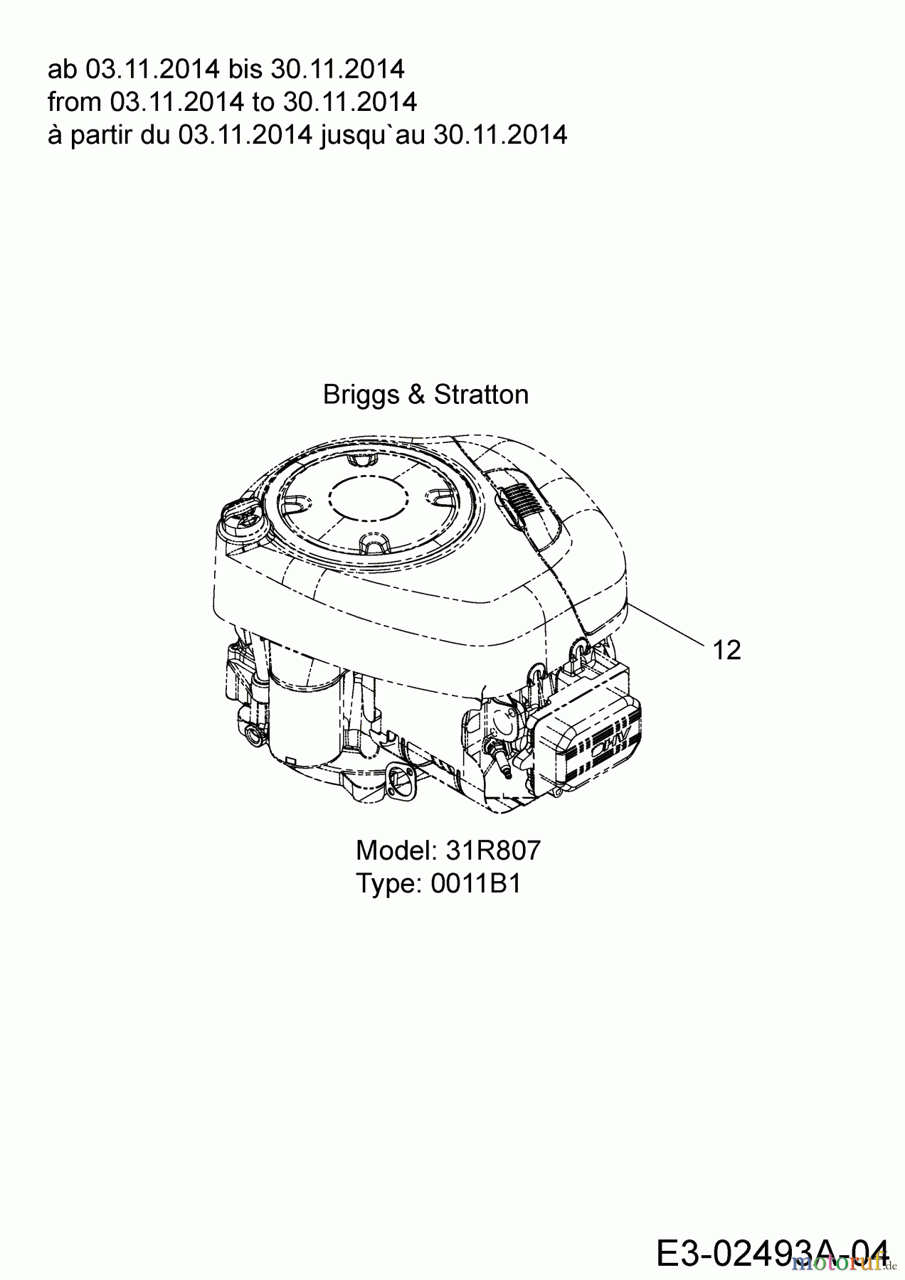 Blisar Rasentraktoren GG 175 13HN763G607 (2015) Motor Briggs & Stratton ab 03.11.2014 bis 30.11.2014