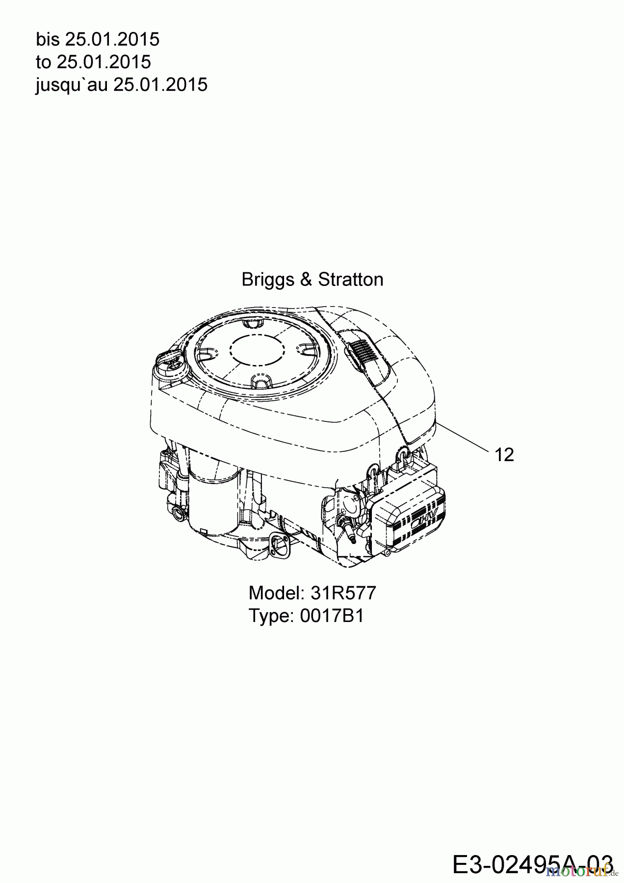Cub Cadet Rasentraktoren CC 1016 AF 13BD90AF603 (2016) Motor Briggs & Stratton bis 25.01.2015