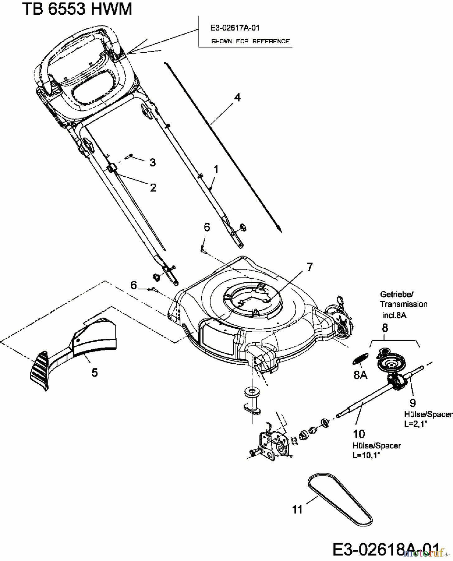  Troy-Bilt Petrol mower self propelled TB 6553 HWM 12AD568G609  (2006) Gearbox, Lower handle